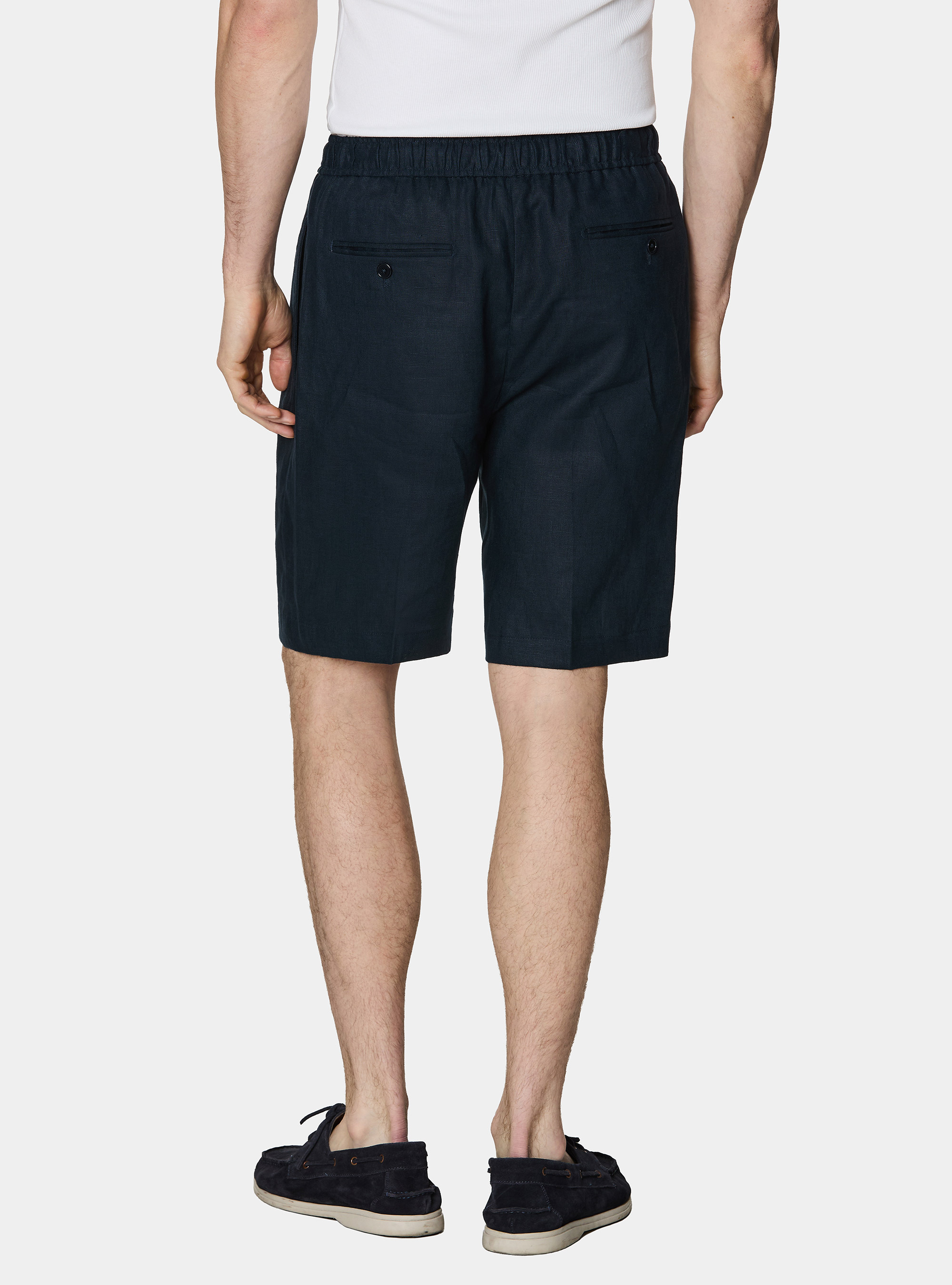 Linen Bermuda shorts with drawstring, NAVY BLUE