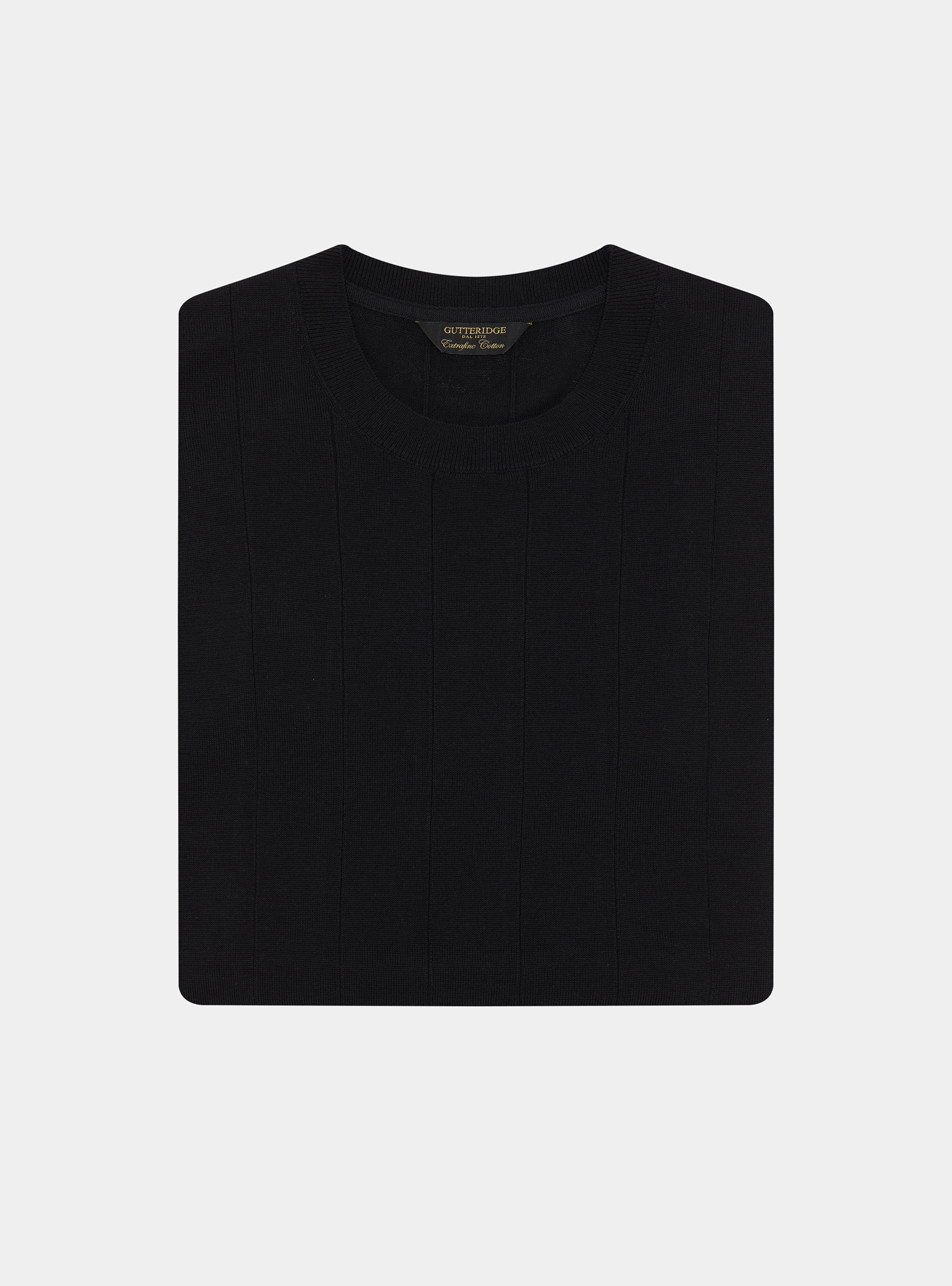Pure cotton flat-ribbed sweater, BLACK