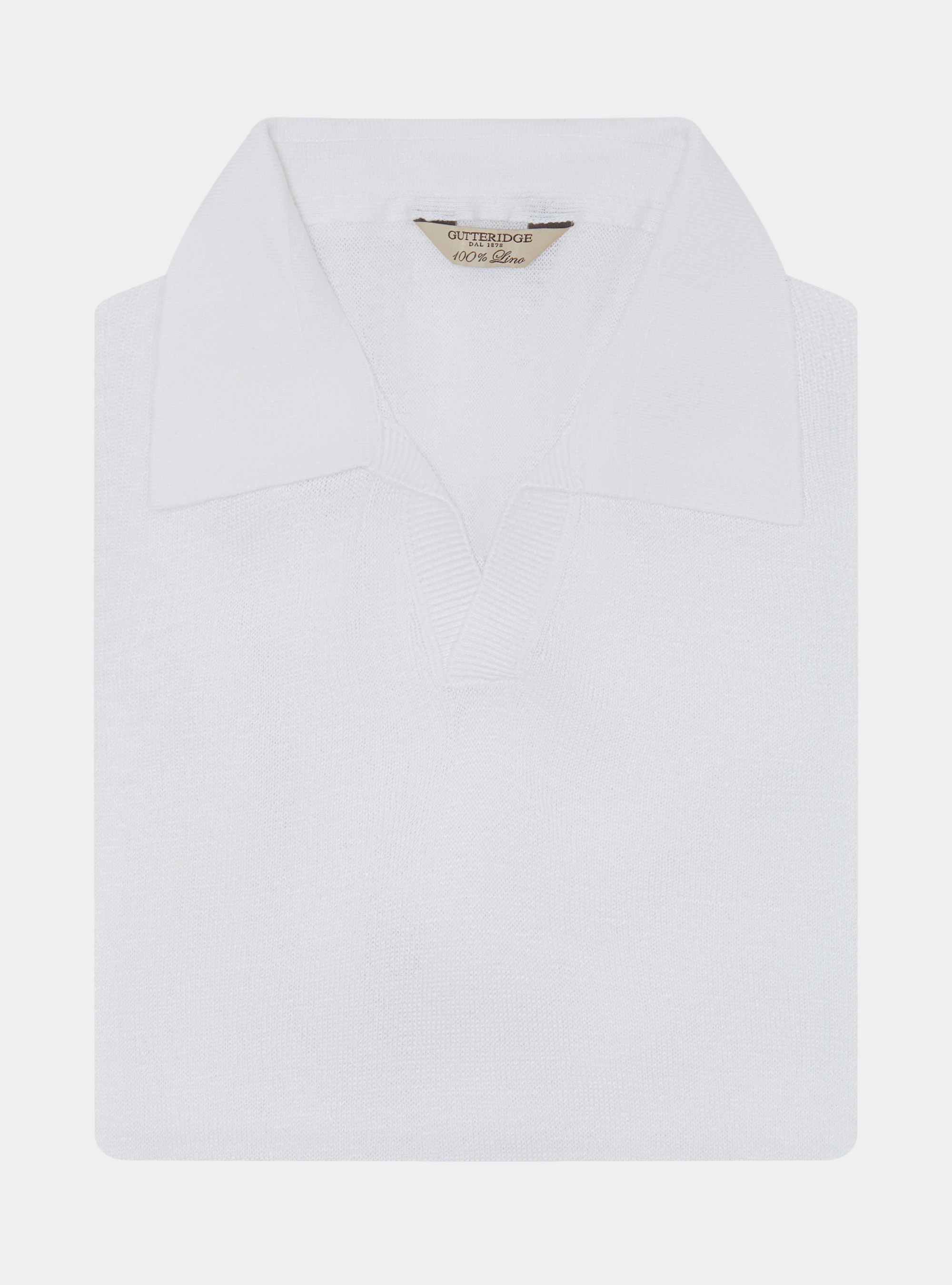 Buttonless knitted polo shirt in pure linen, WHITE