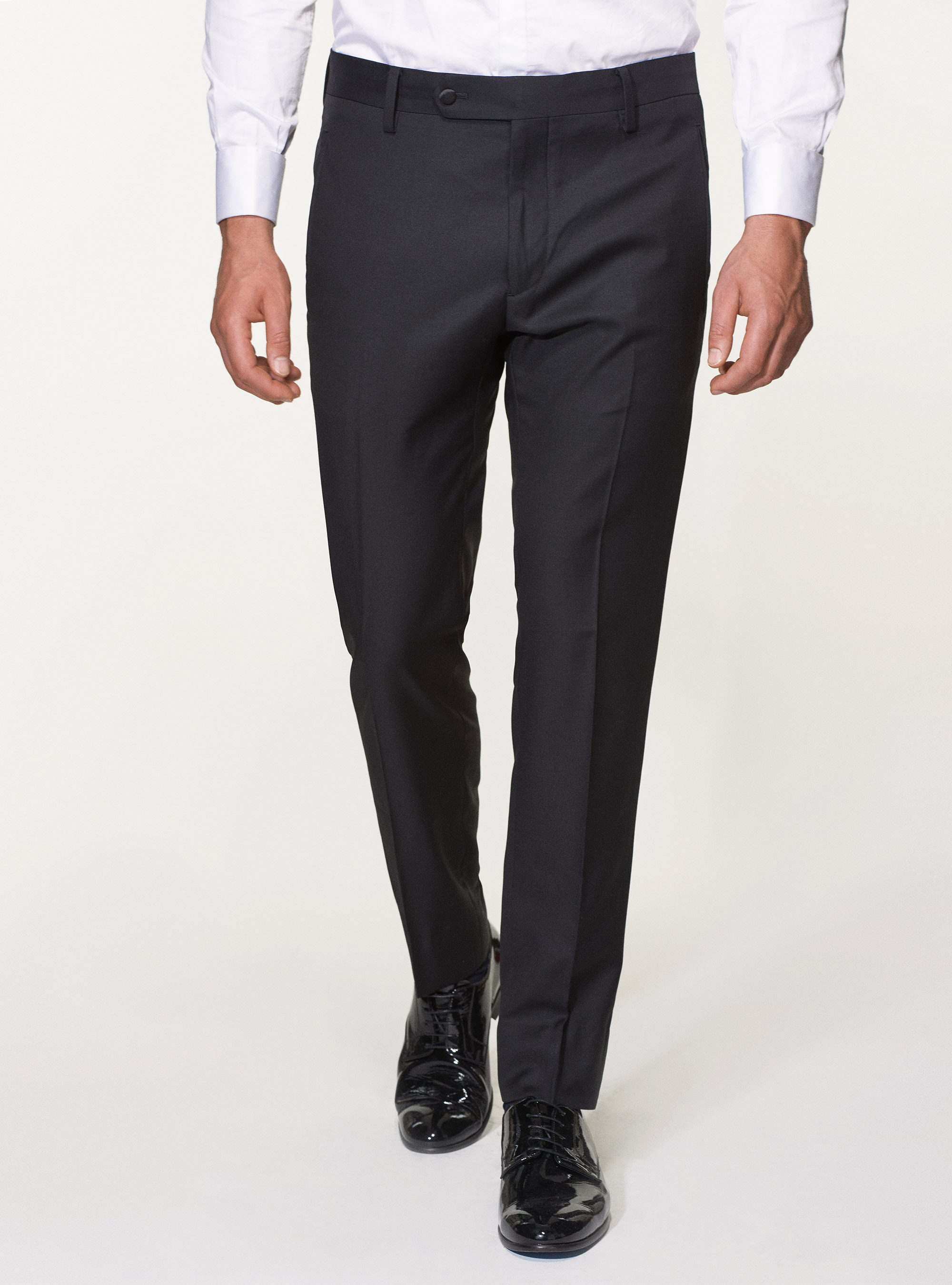 Pure superfine wool 110's Vitale Barberis Canonico tuxedo trousers, BLACK