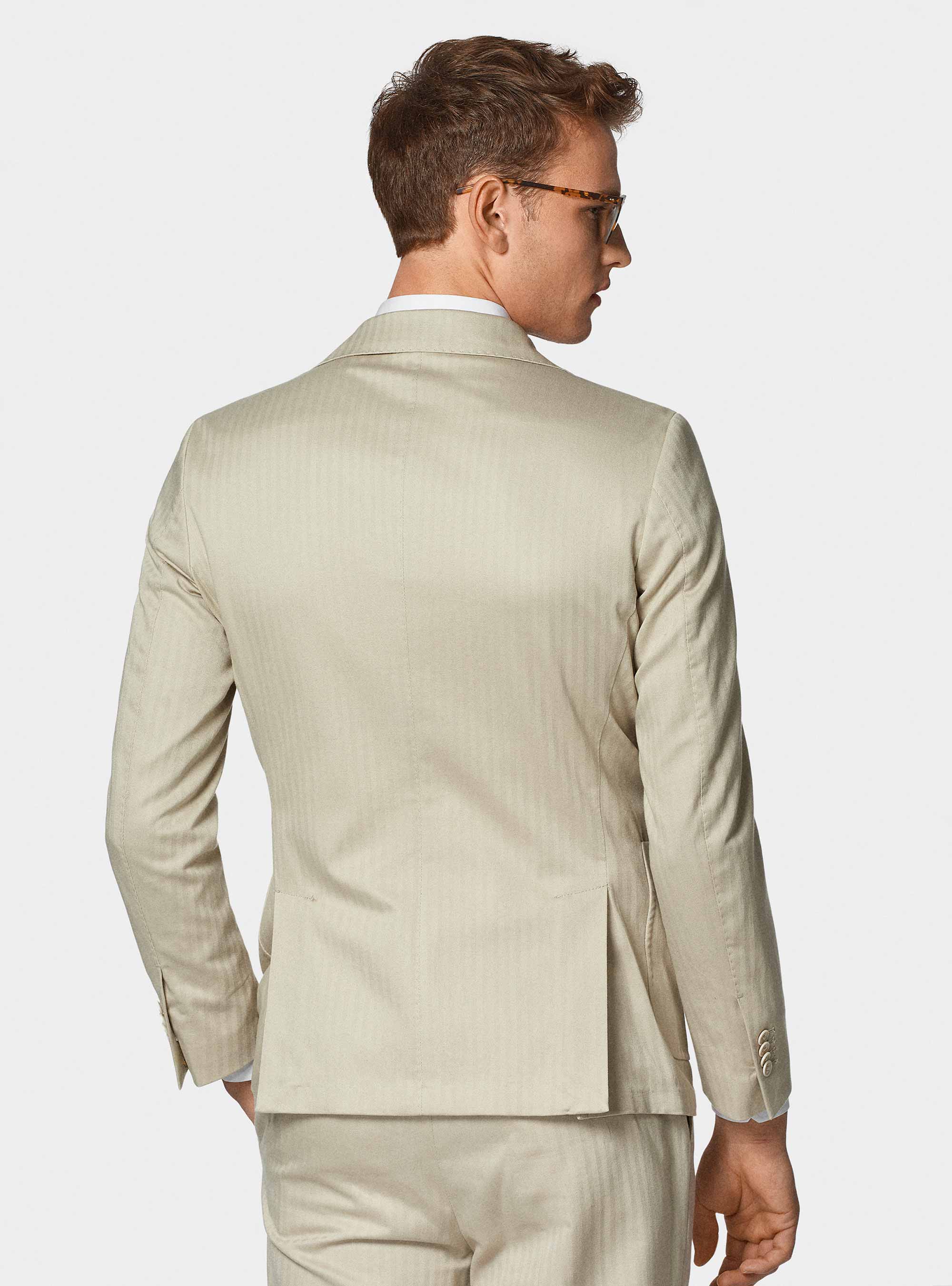 Double-breasted cotton and linen suit blazer, ECRU