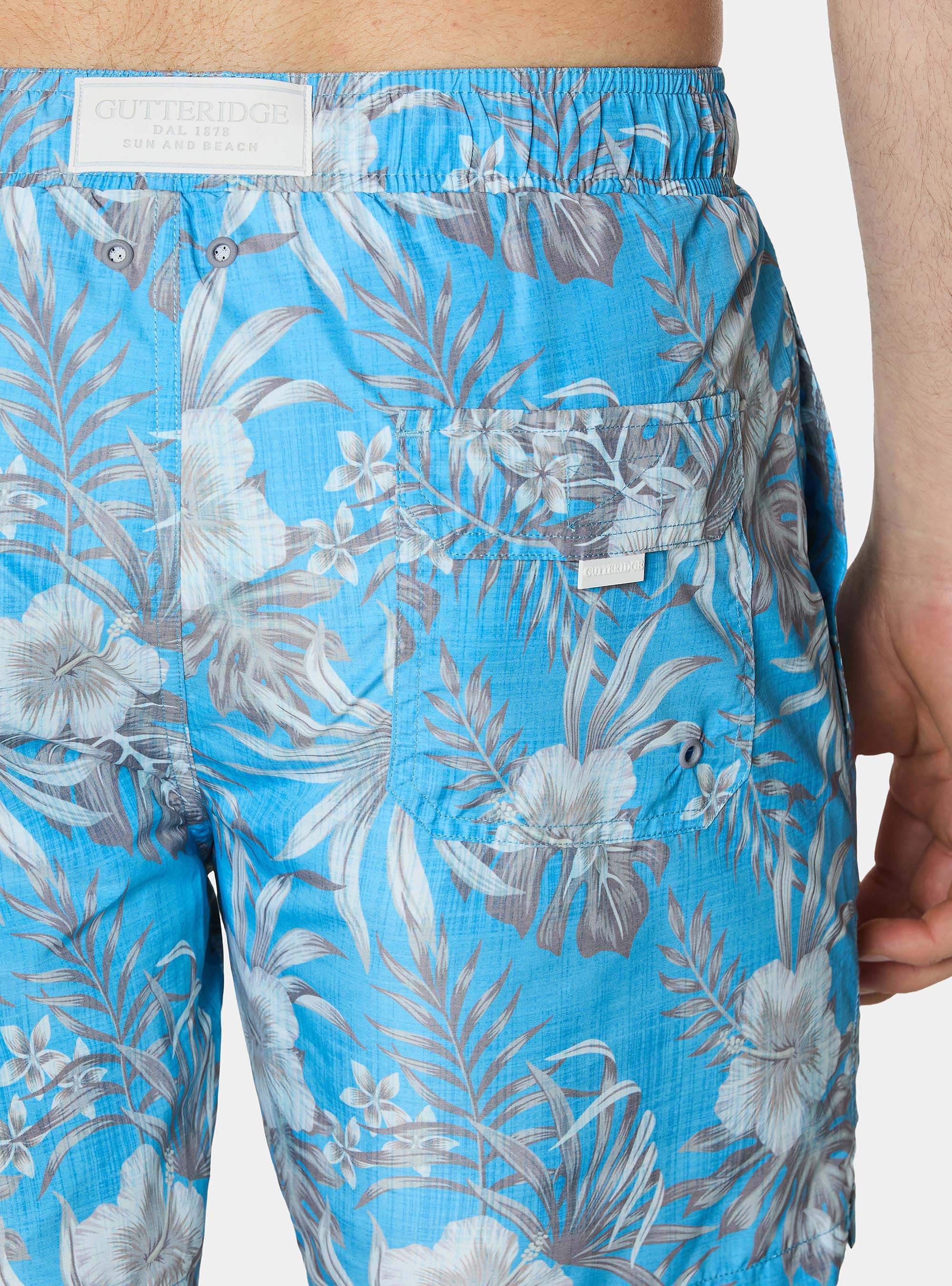 Ba&ntilde;ador con estampado floral, CELESTE