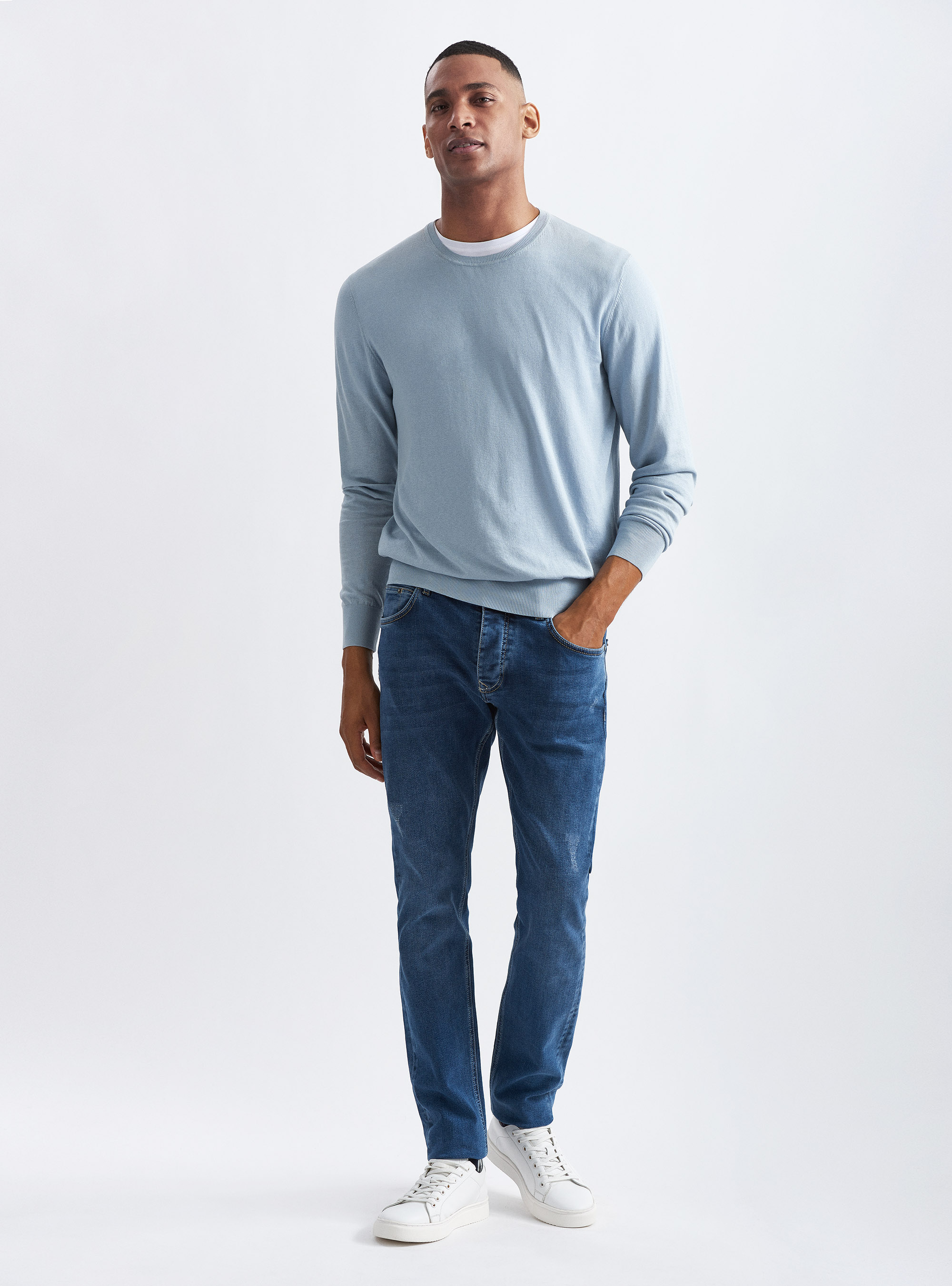 5-pocket jeans with rips, NAVY BLUE