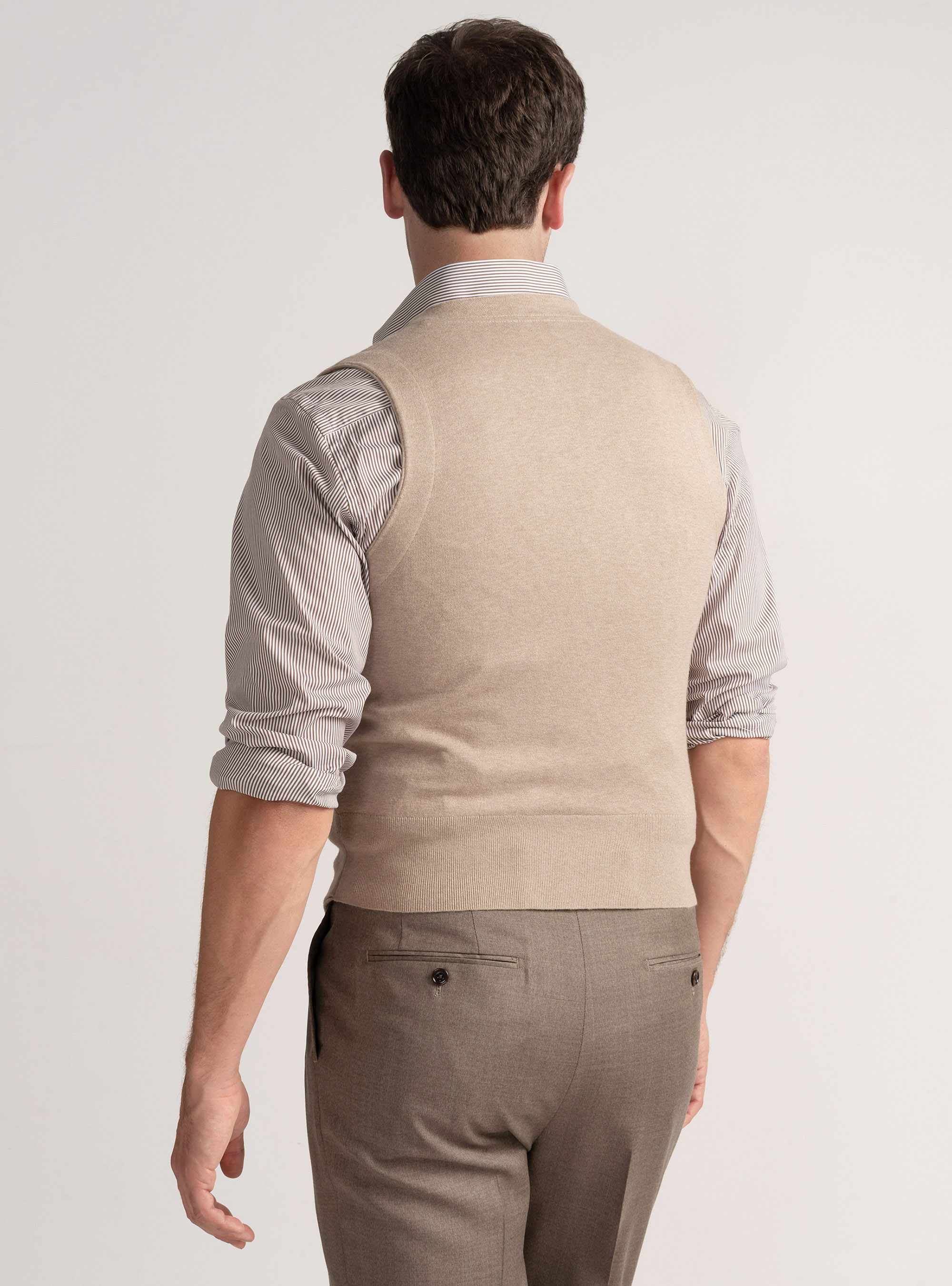 Double-breasted cotton and cashmere knit gilet, SAND