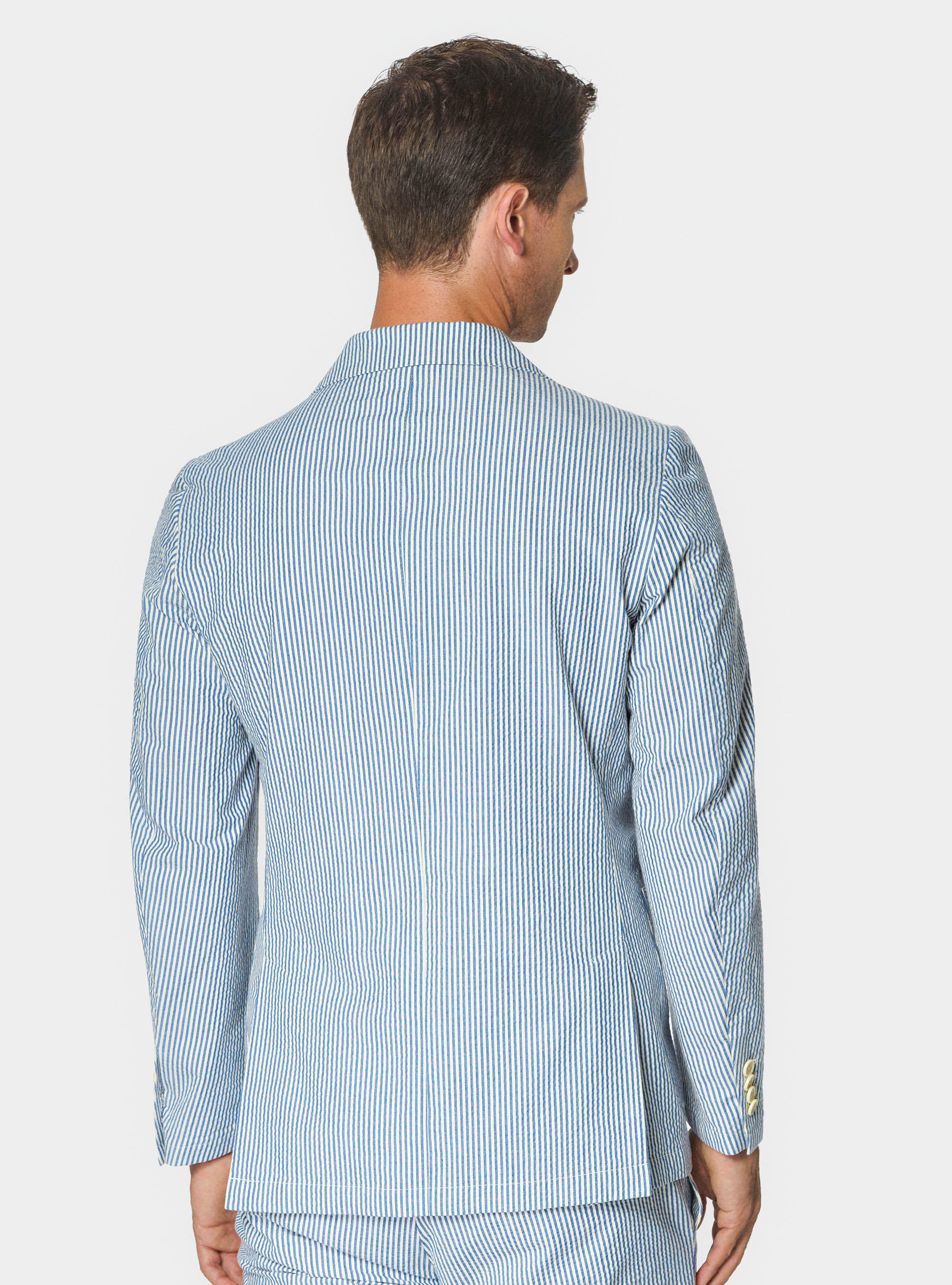 Striped blazer in seersucker cotton, BLUE
