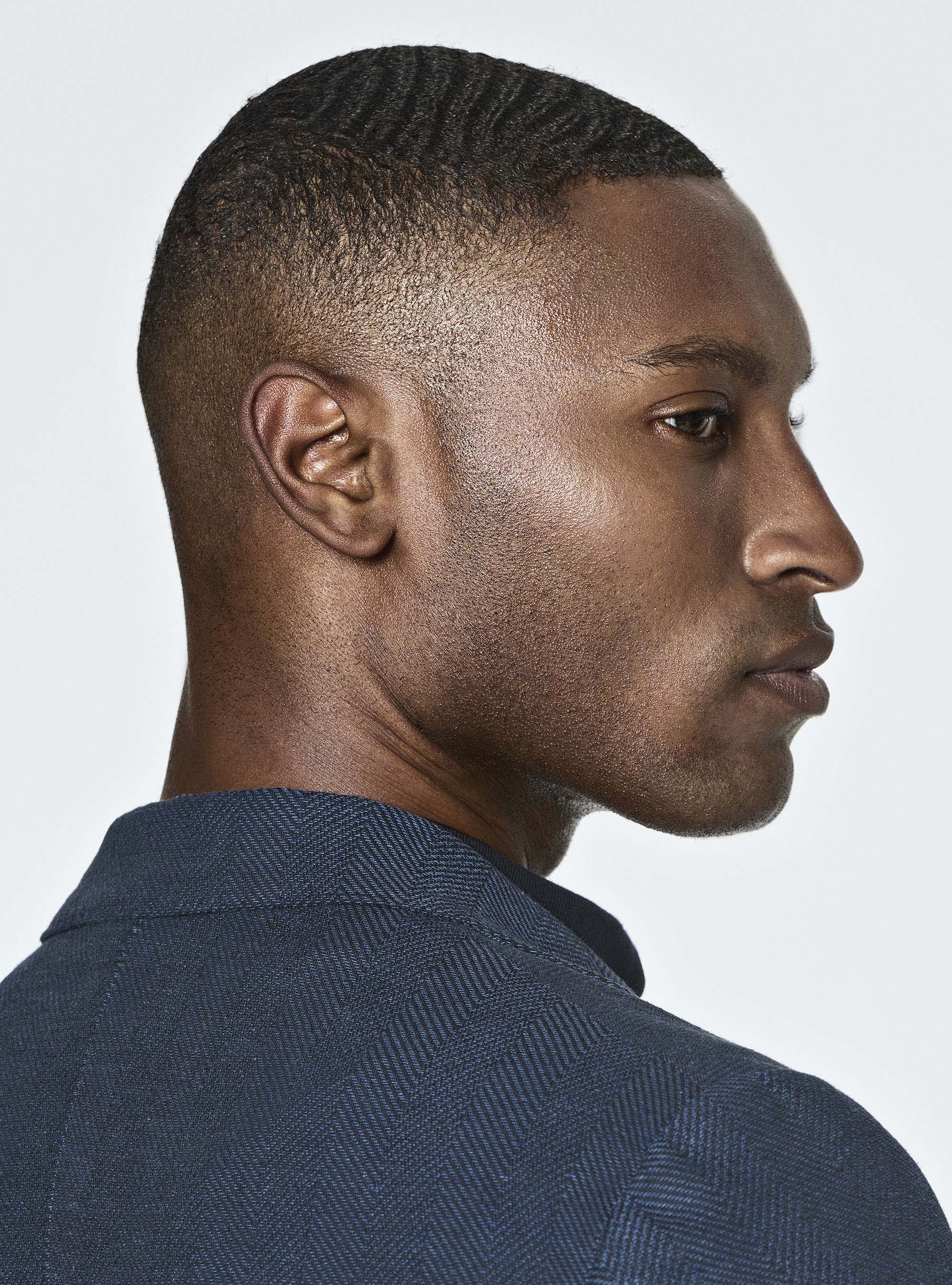 Herringbone blazer in linen and cotton, NAVY BLUE