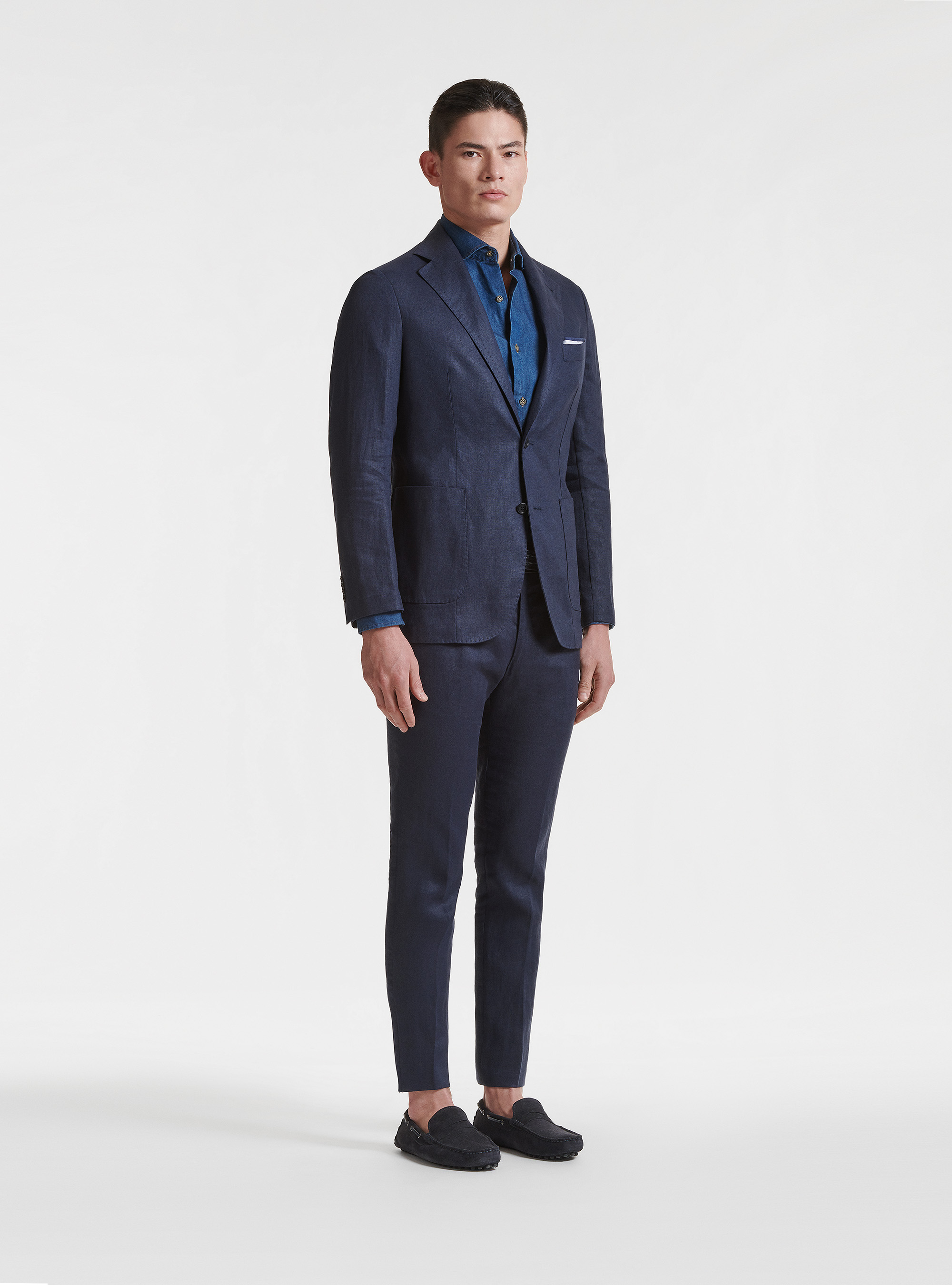 Giacca per abito in puro lino, BLU NAVY