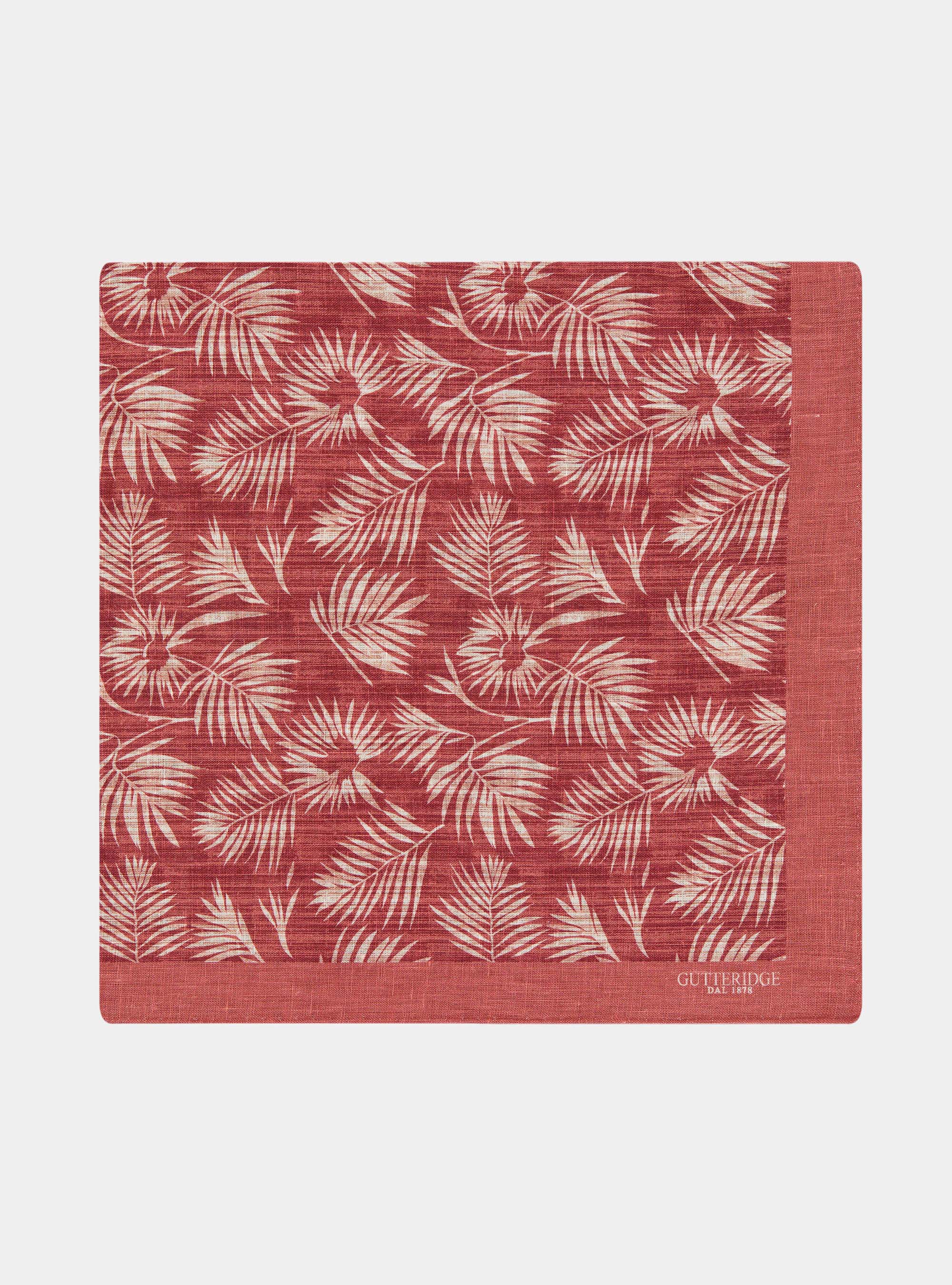 Linen foulard with leaf pattern, TERRACOTTA