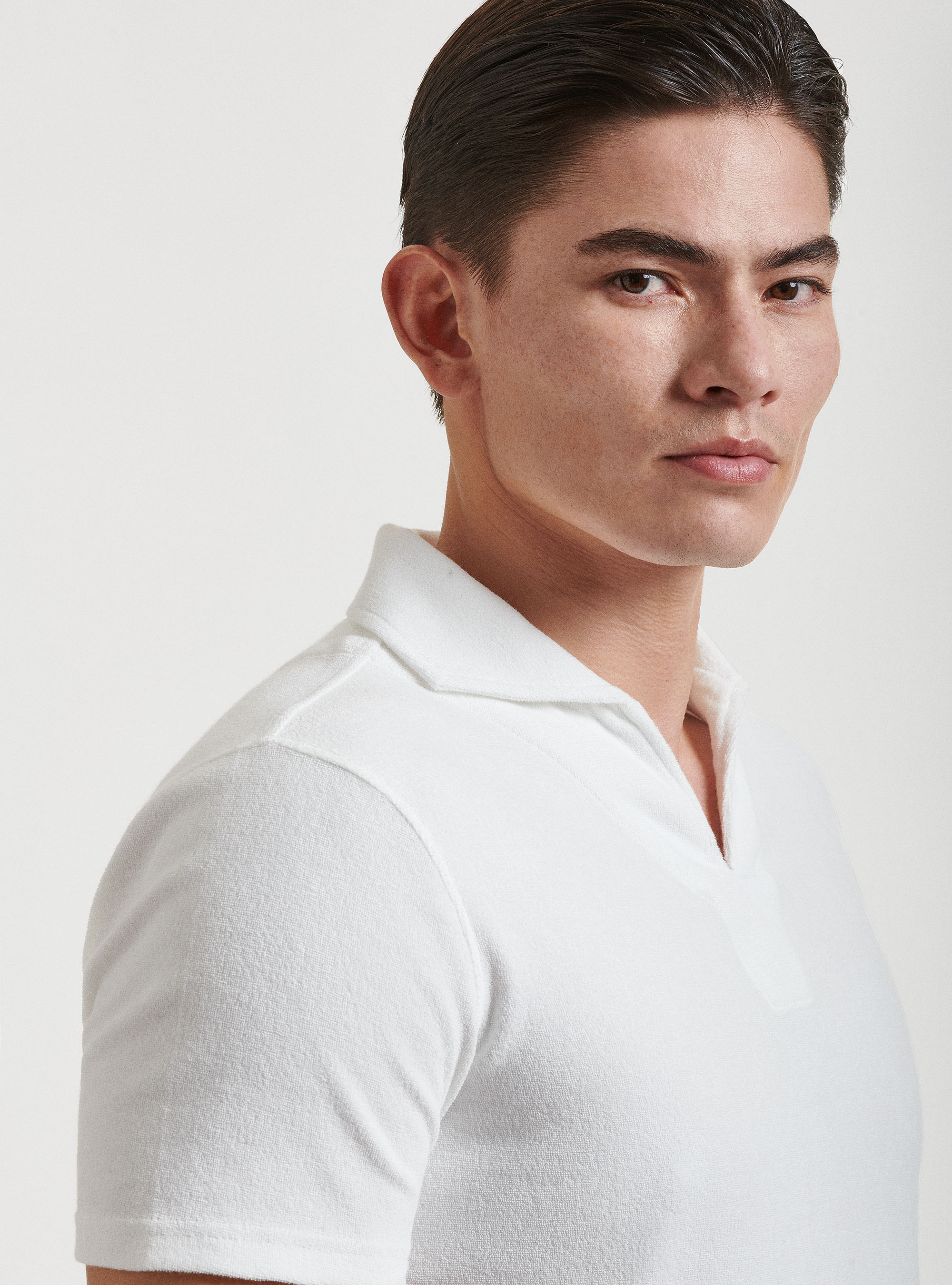 Maglia a polo in spugna di puro cotone, BIANCO
