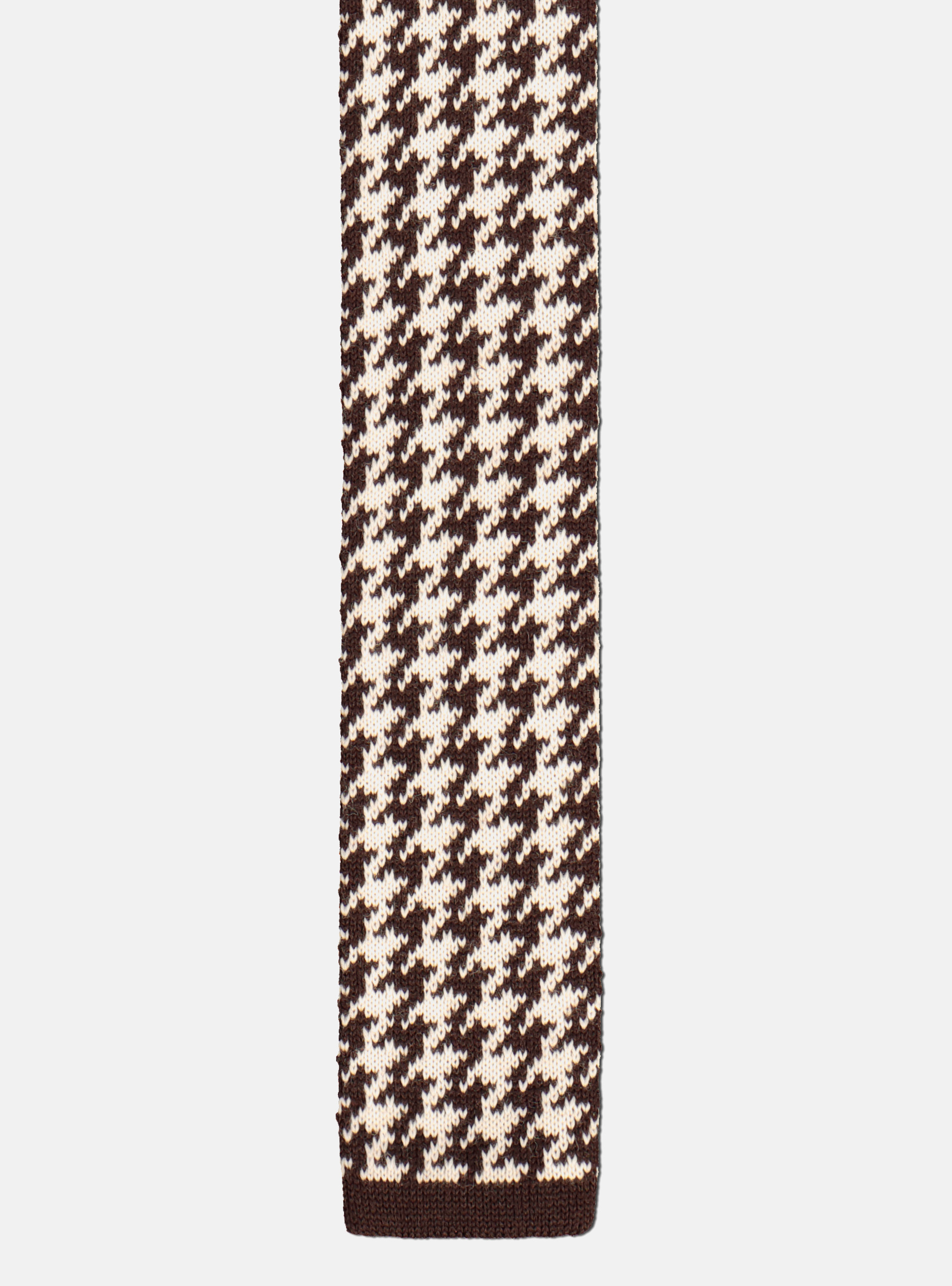 Pied de poule knitted wool tie, BROWN