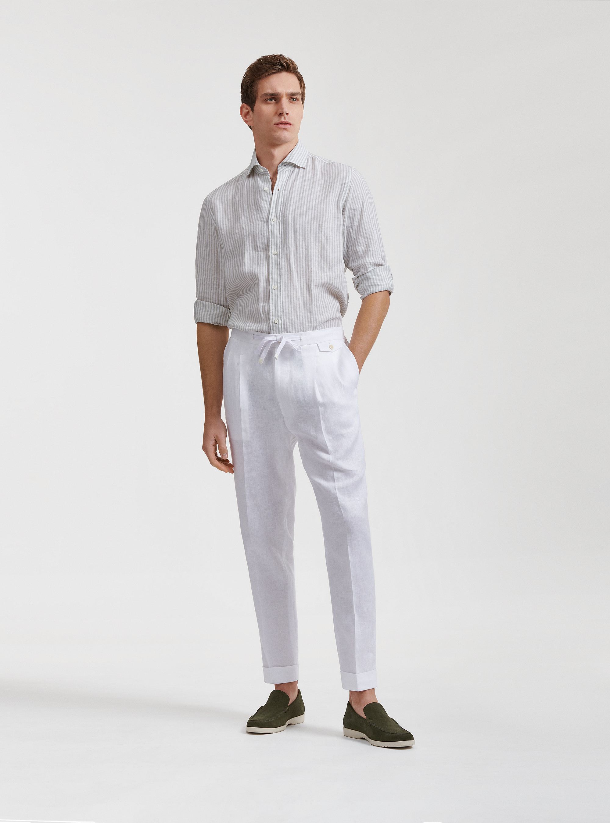 Chemise &agrave; col semi-fran&ccedil;ais, lin pur ray&eacute;, SALVIA 0602C