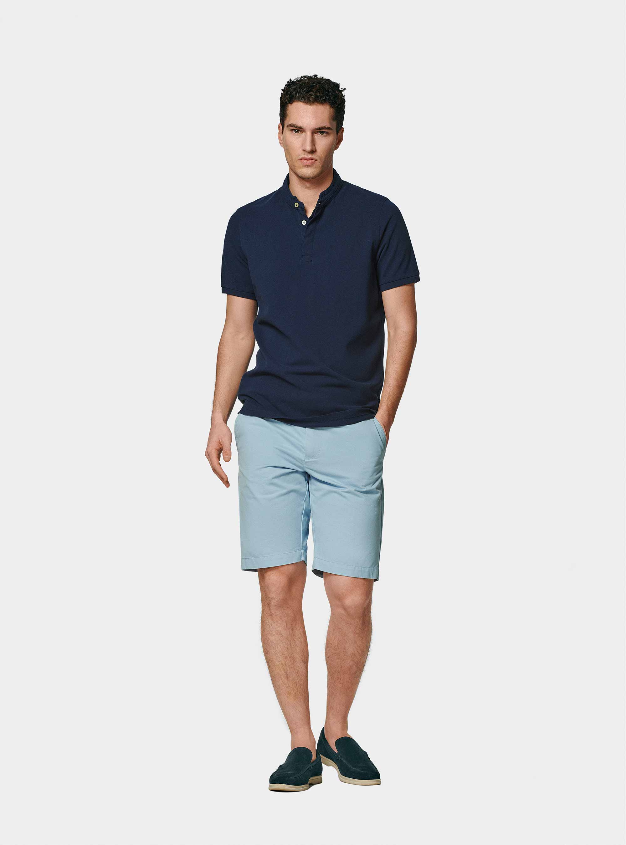 Polo de piqu&eacute; coreano, AZUL MEDIO