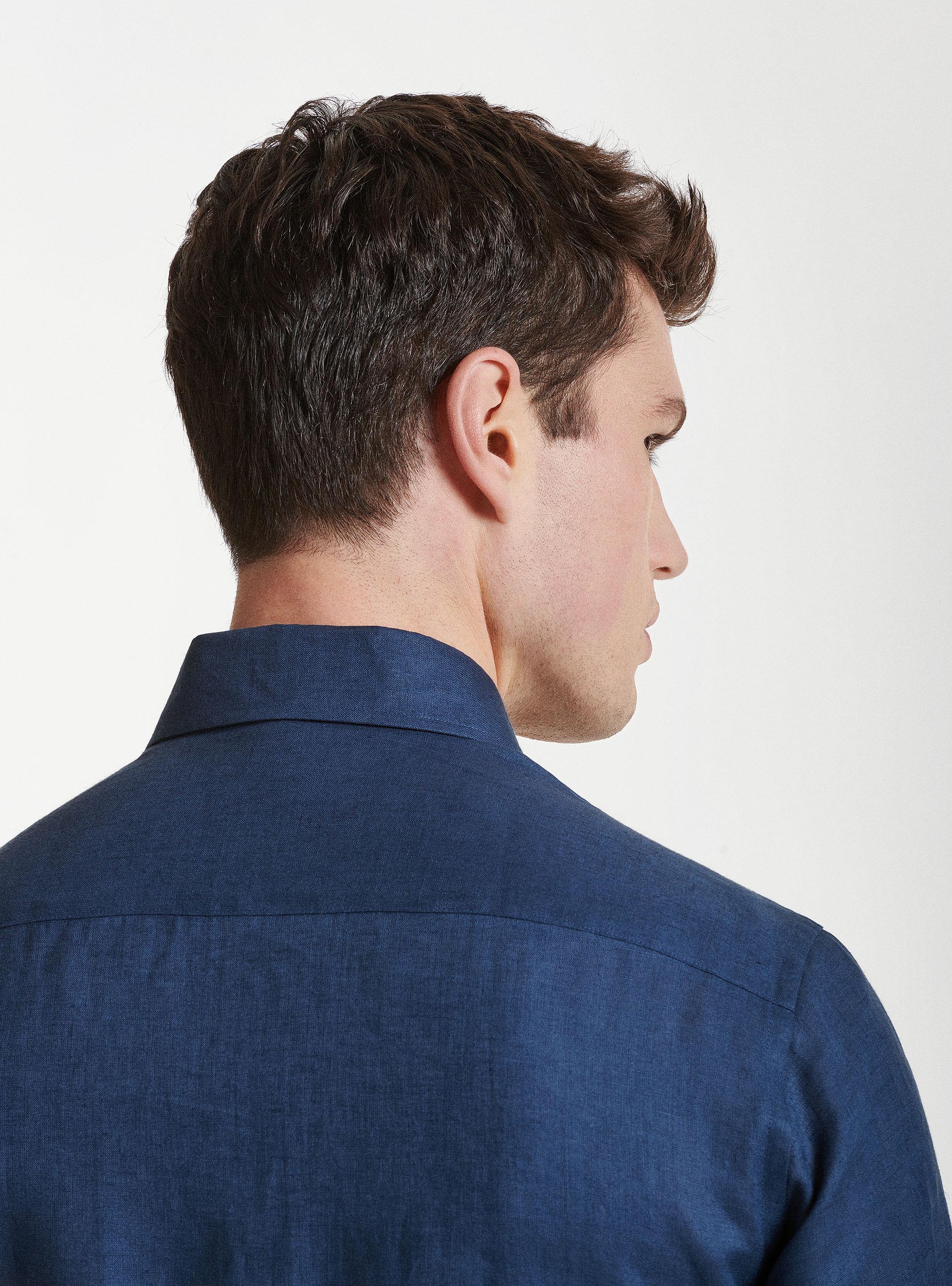 Chemise en pur lin &agrave; col semi-fran&ccedil;ais, BLEU MARINE
