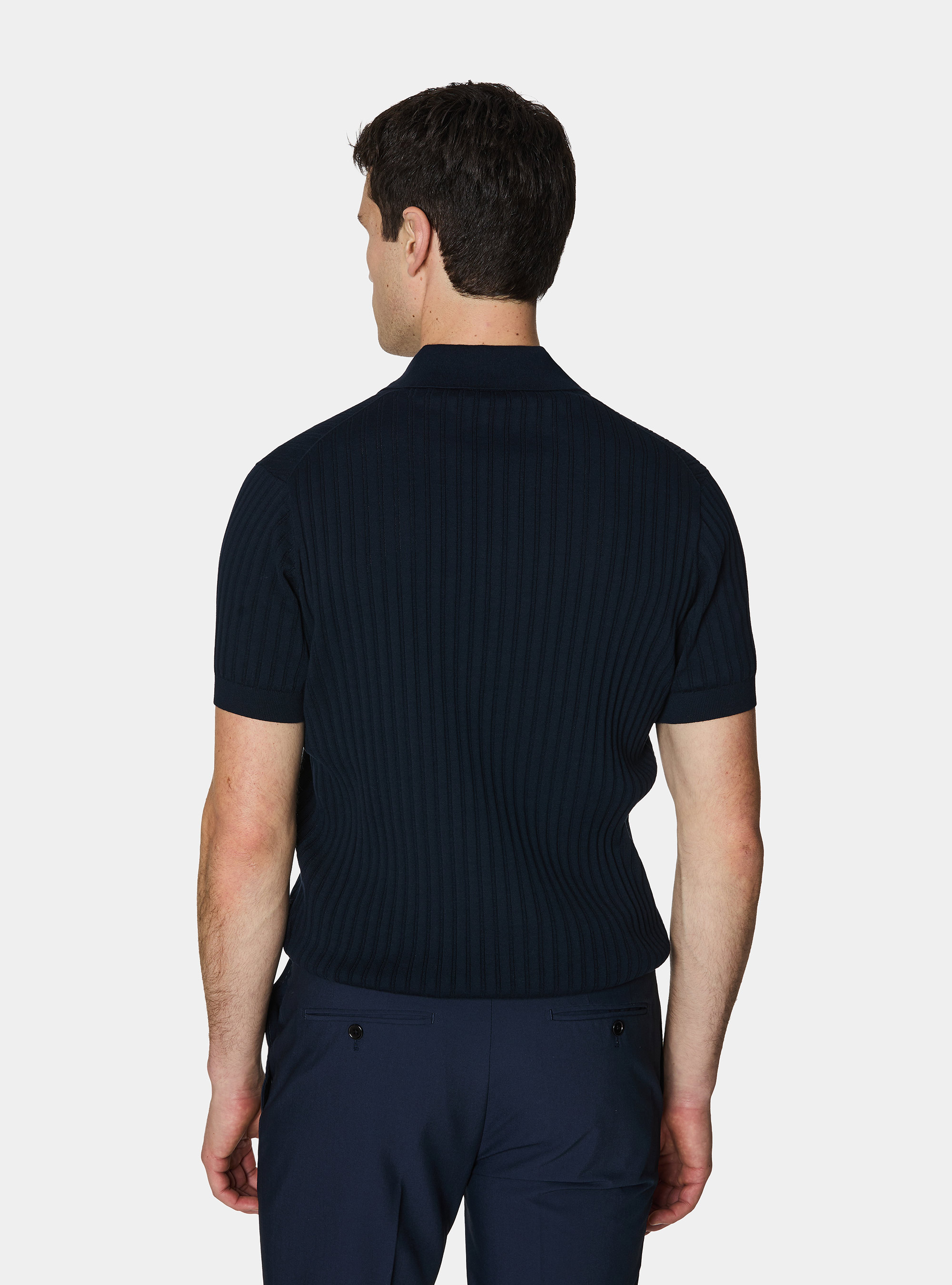 Strickpullover aus extrafeiner Baumwolle mit Lochmuster, NAVY 0218C