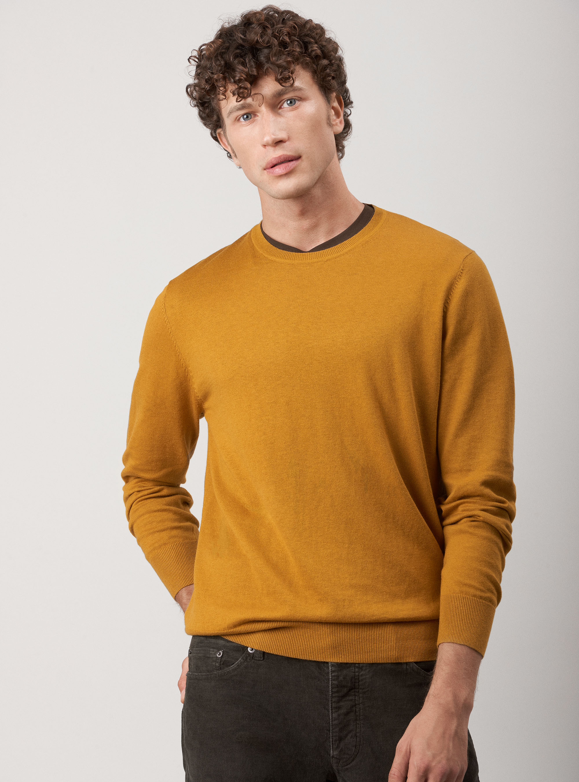 Maglia girocollo in cotone seta e cashmere, OCRA