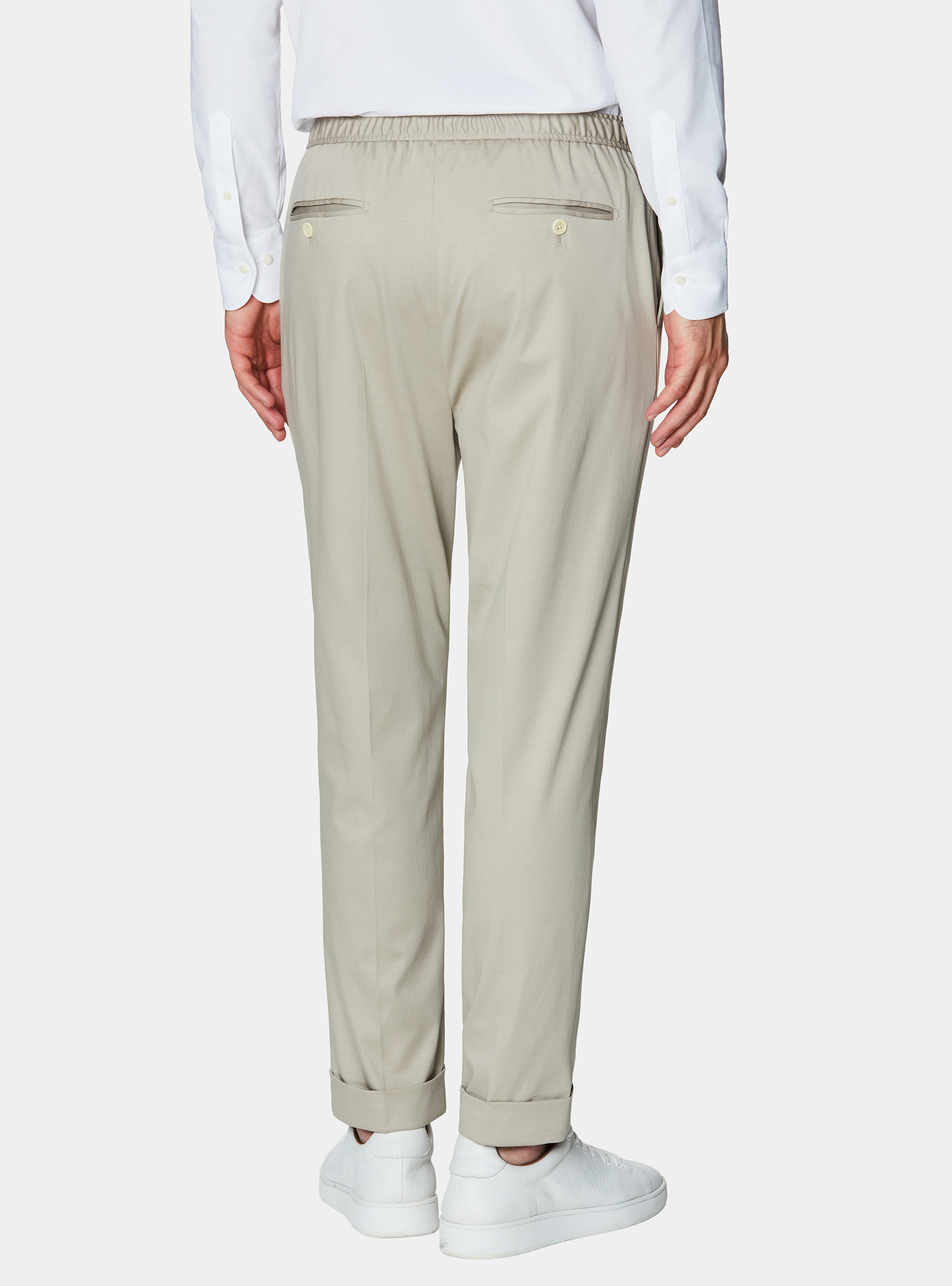Technical cotton jersey drawstring trousers, ECRU