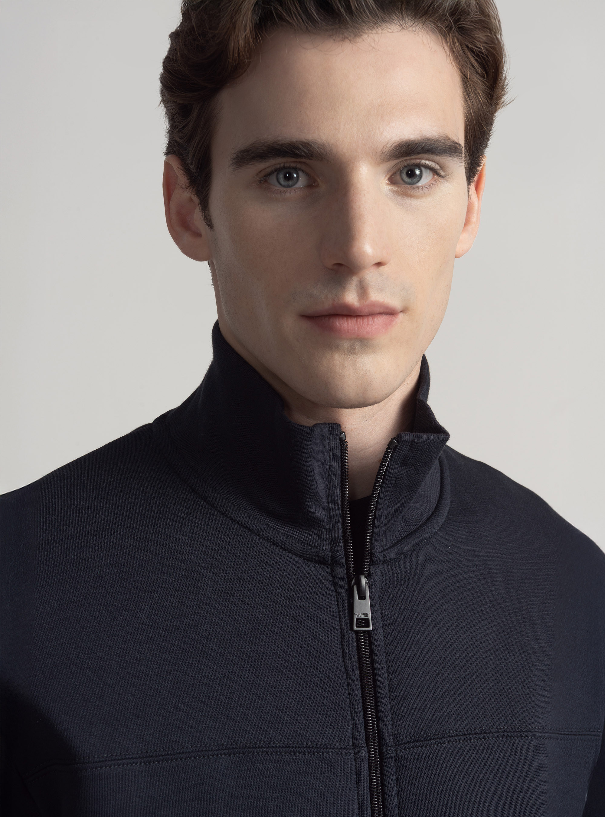 Cotton blend full zip sweatshirt, NAVY BLUE