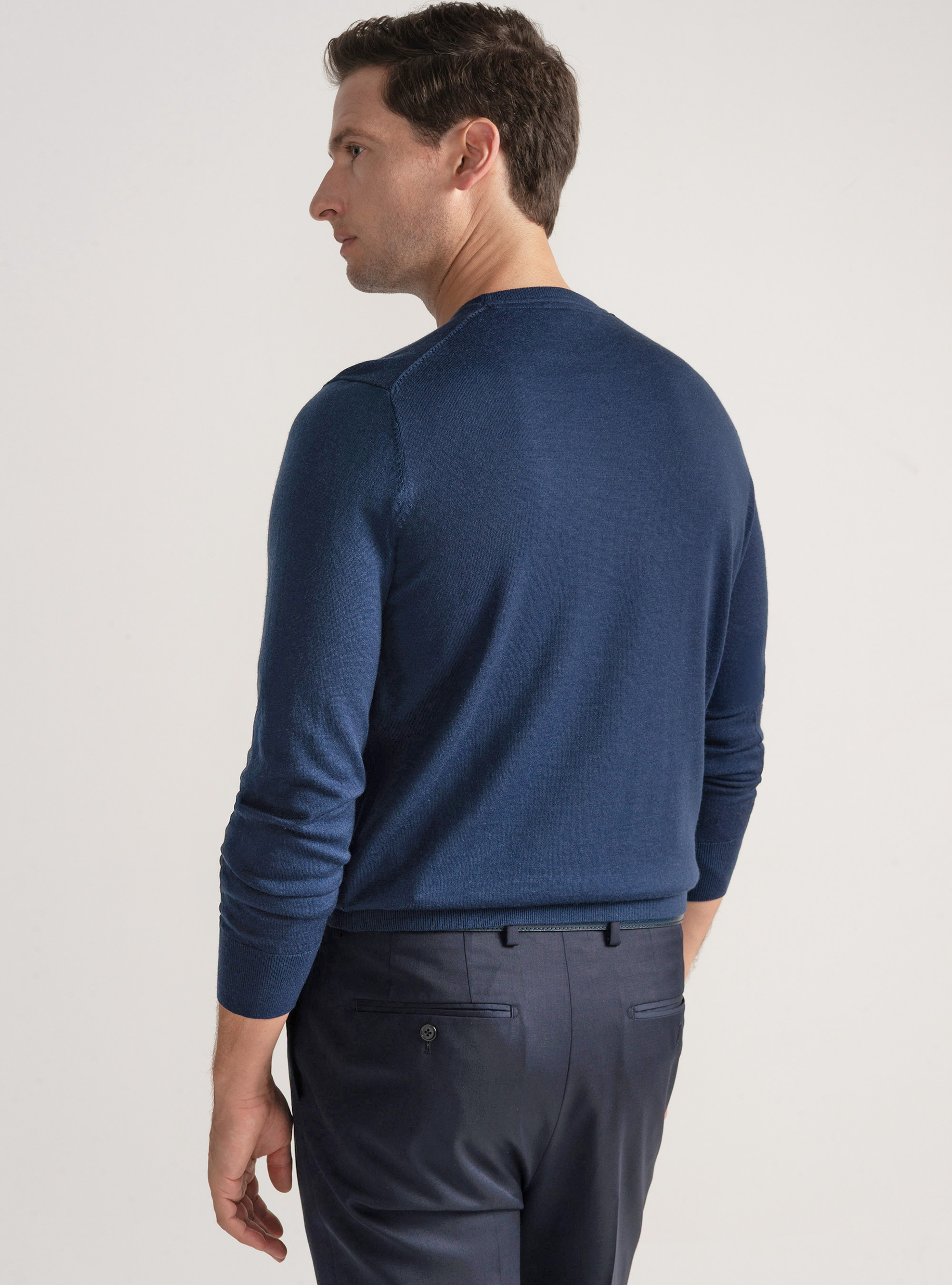 Crew-neck sweater in pure extra-fine merino wool, INK