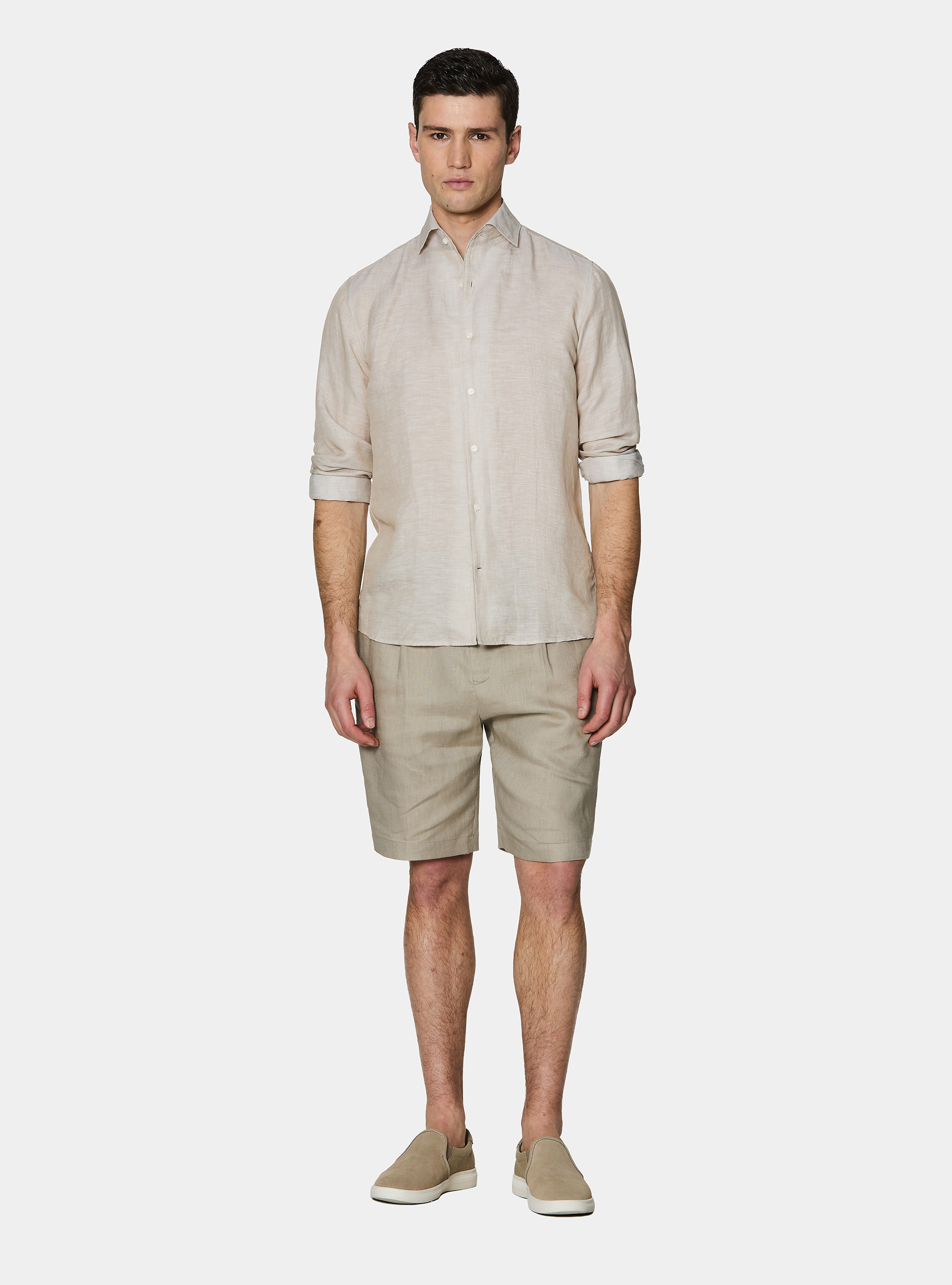 Linen-blend shirt with facing, SAND