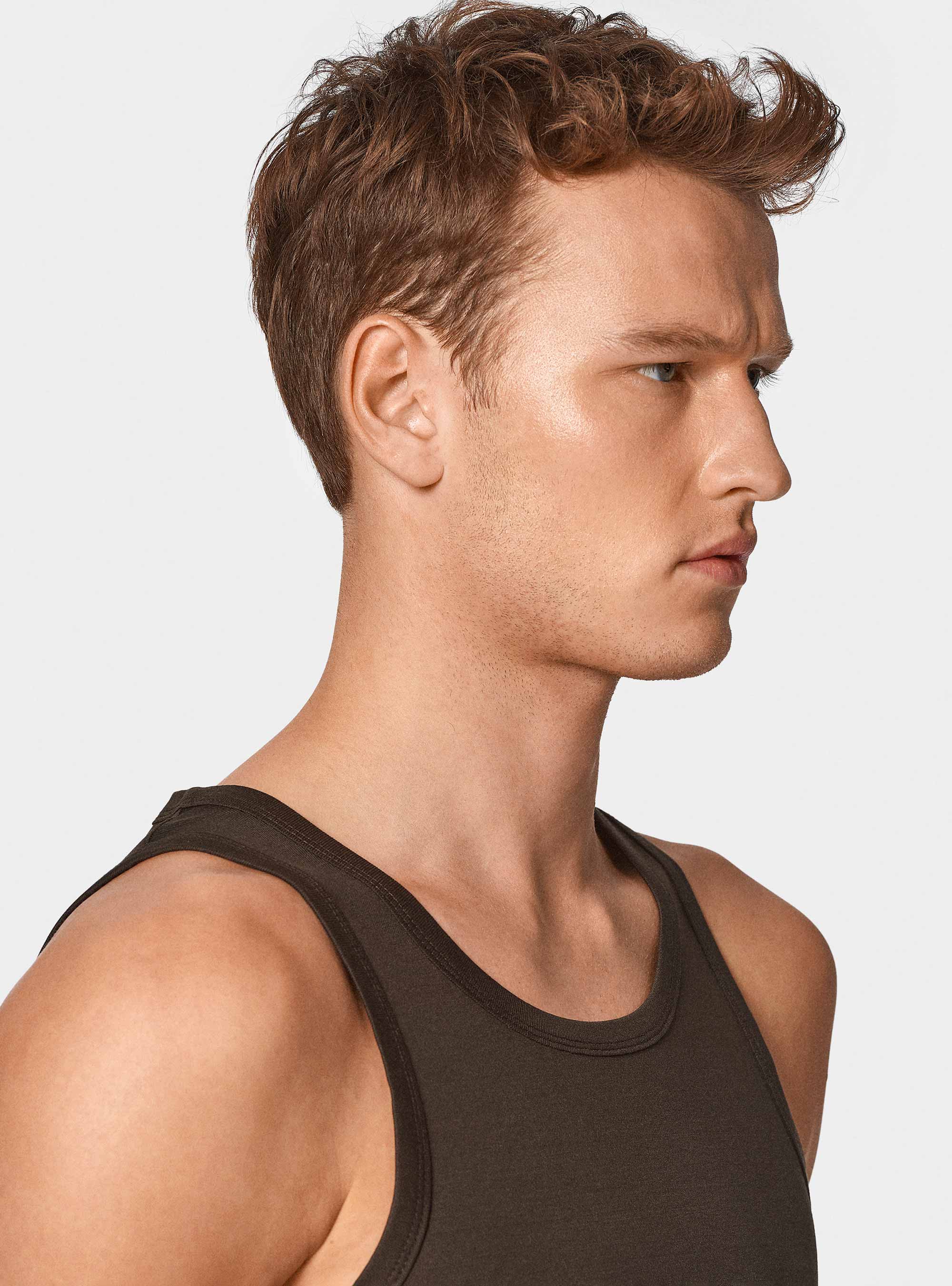 Cotton thread tank top, BROWN