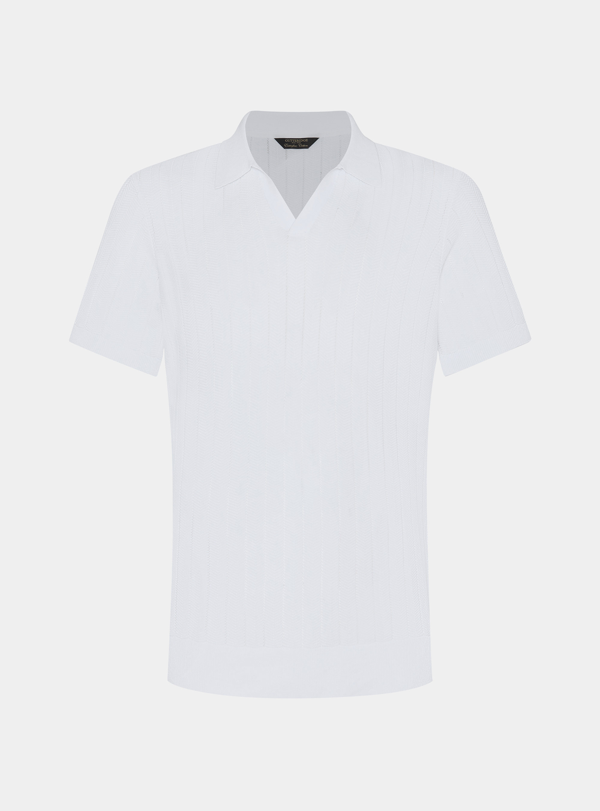 Polo perforado de algod&oacute;n a rayas, BLANCO