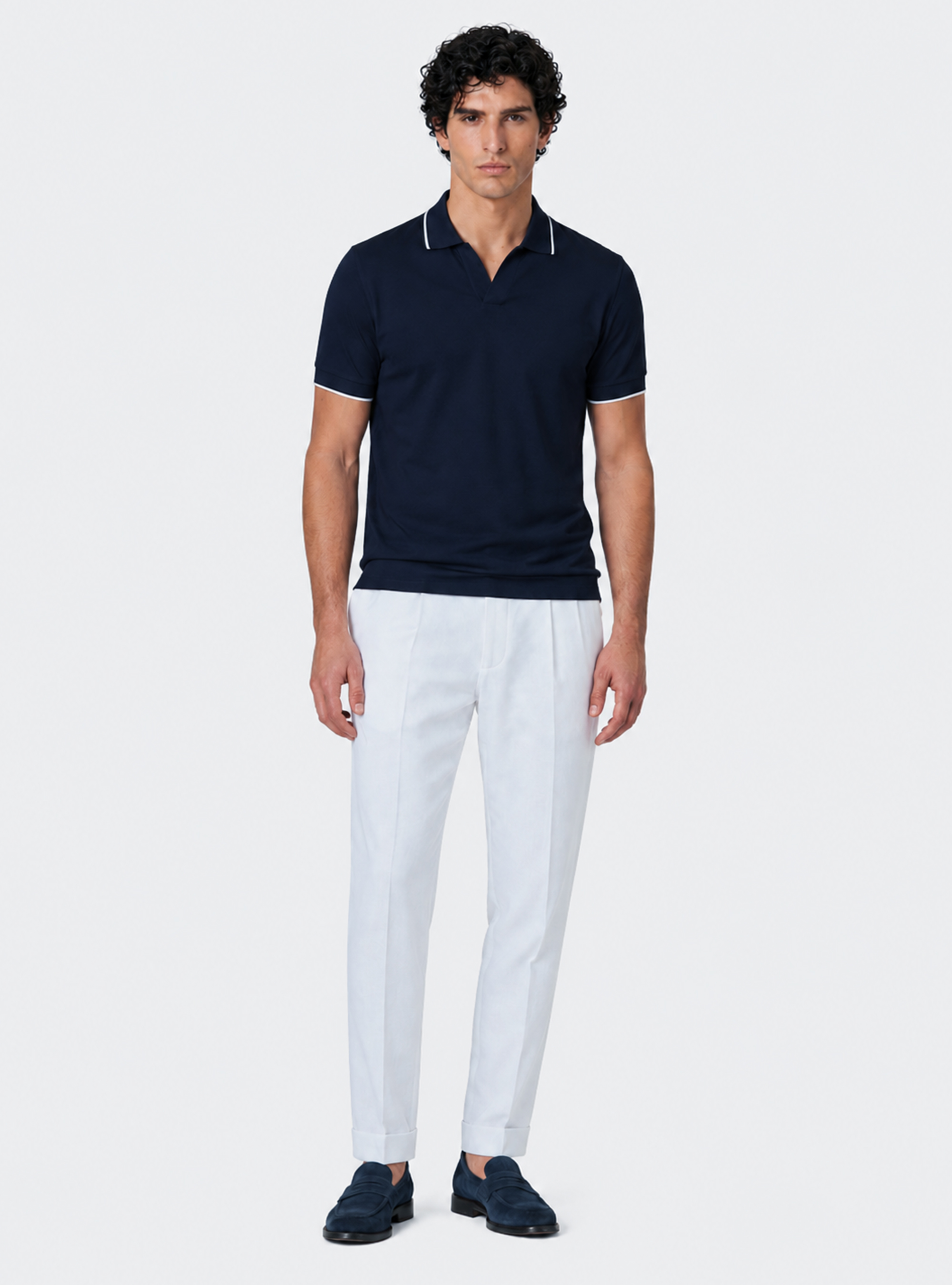 GT01 buttonless stretch pique polo shirt, NAVY BLUE