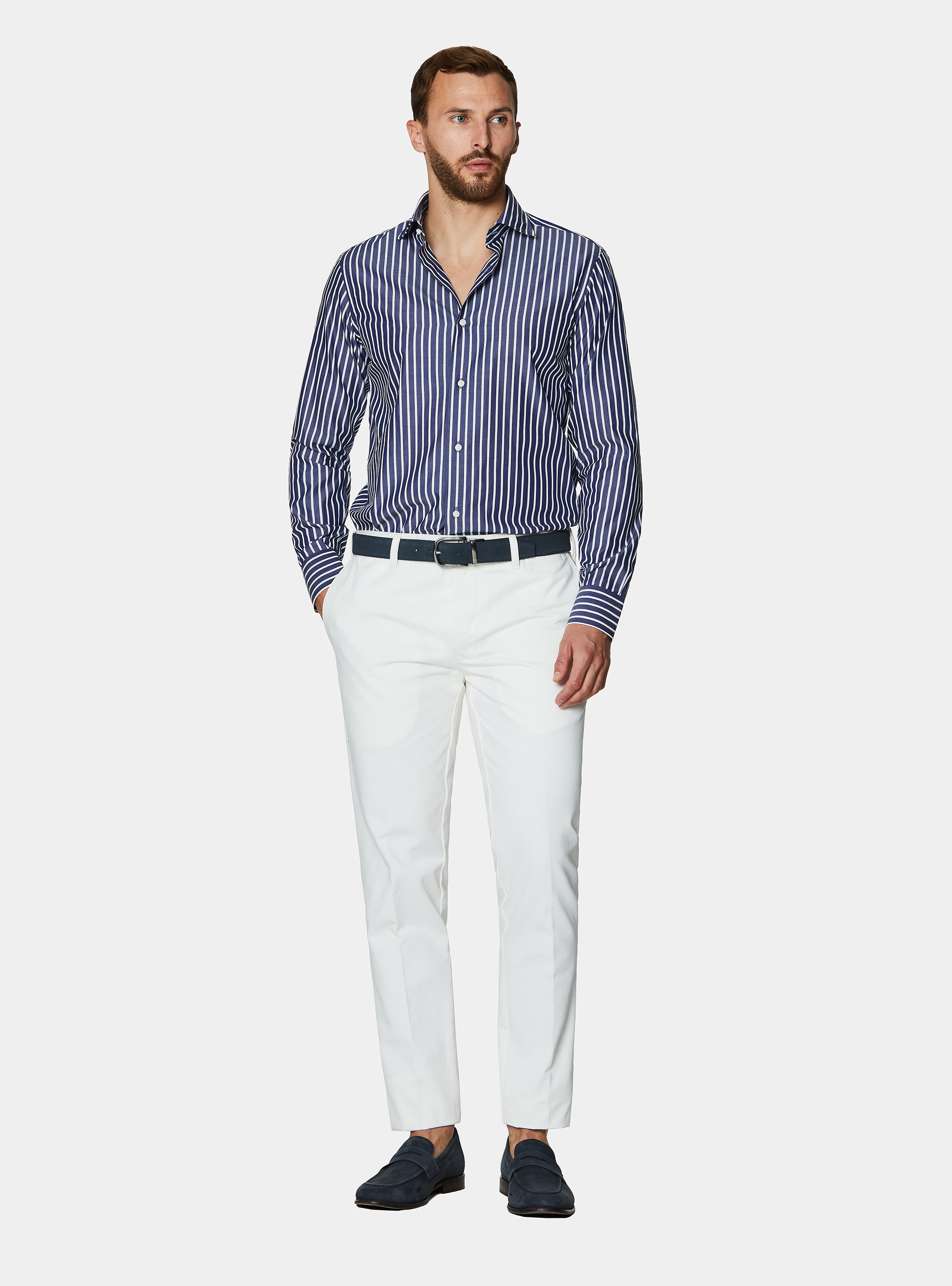 Striped cotton poplin shirt, NAVY BLUE