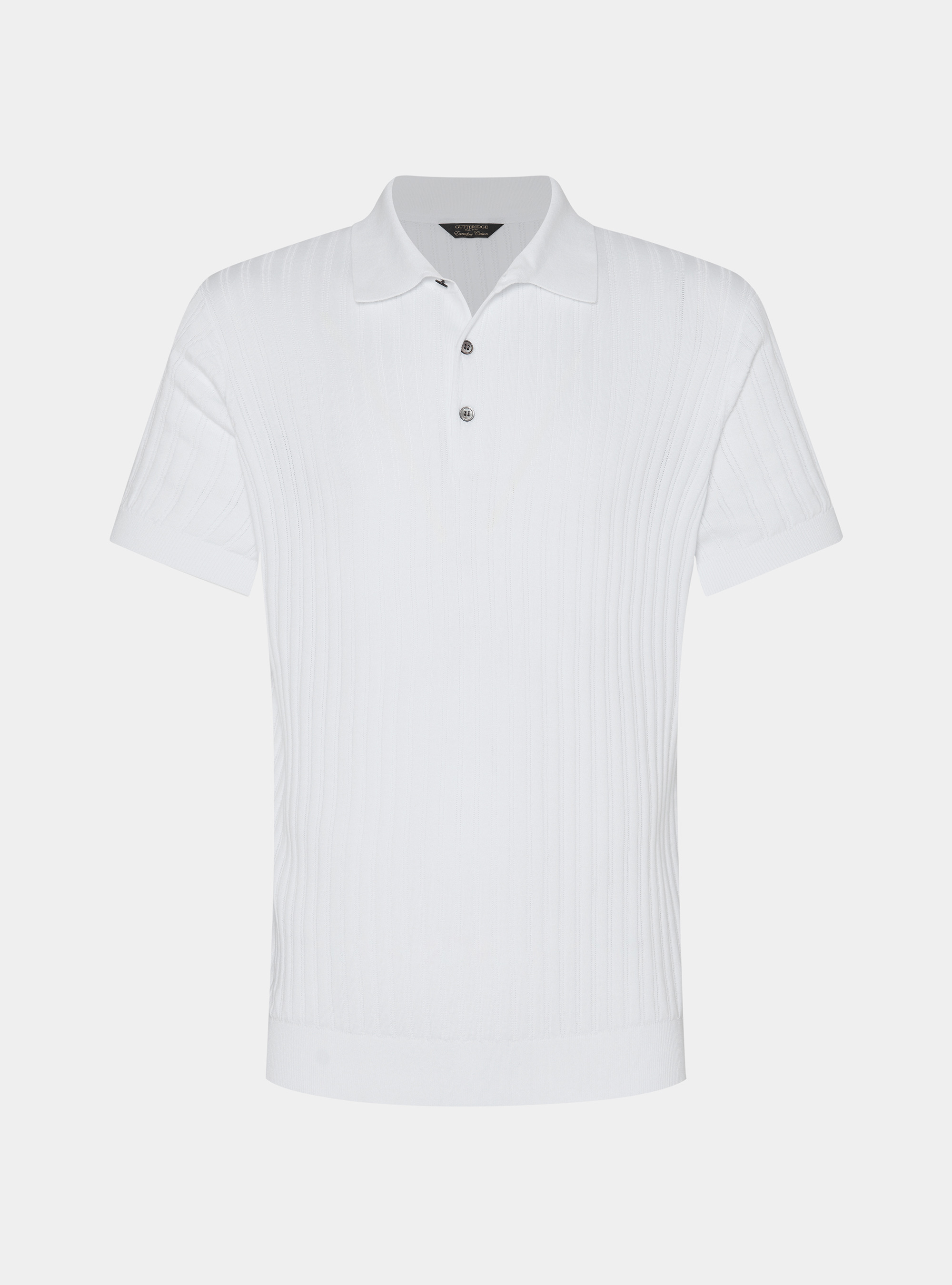 Polo de punto de algod&oacute;n extrafino con canal&eacute; calado, BLANCO