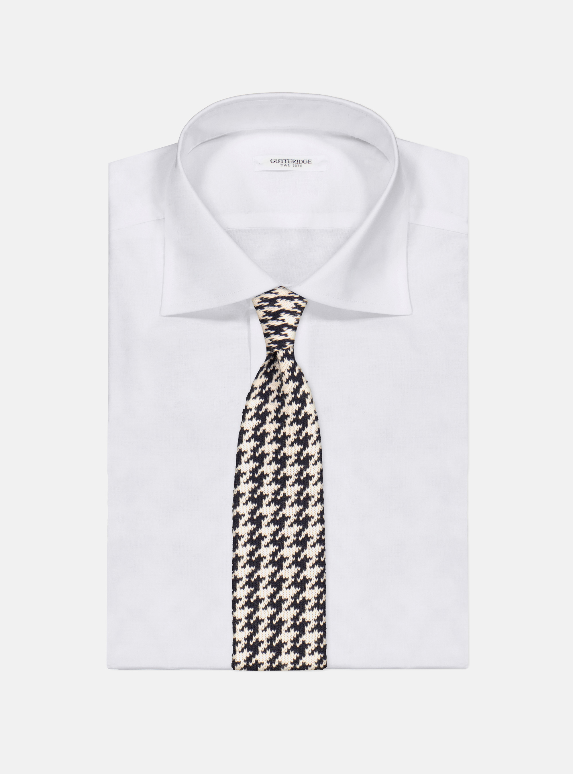 Pied de poule knitted wool tie, NAVY BLUE