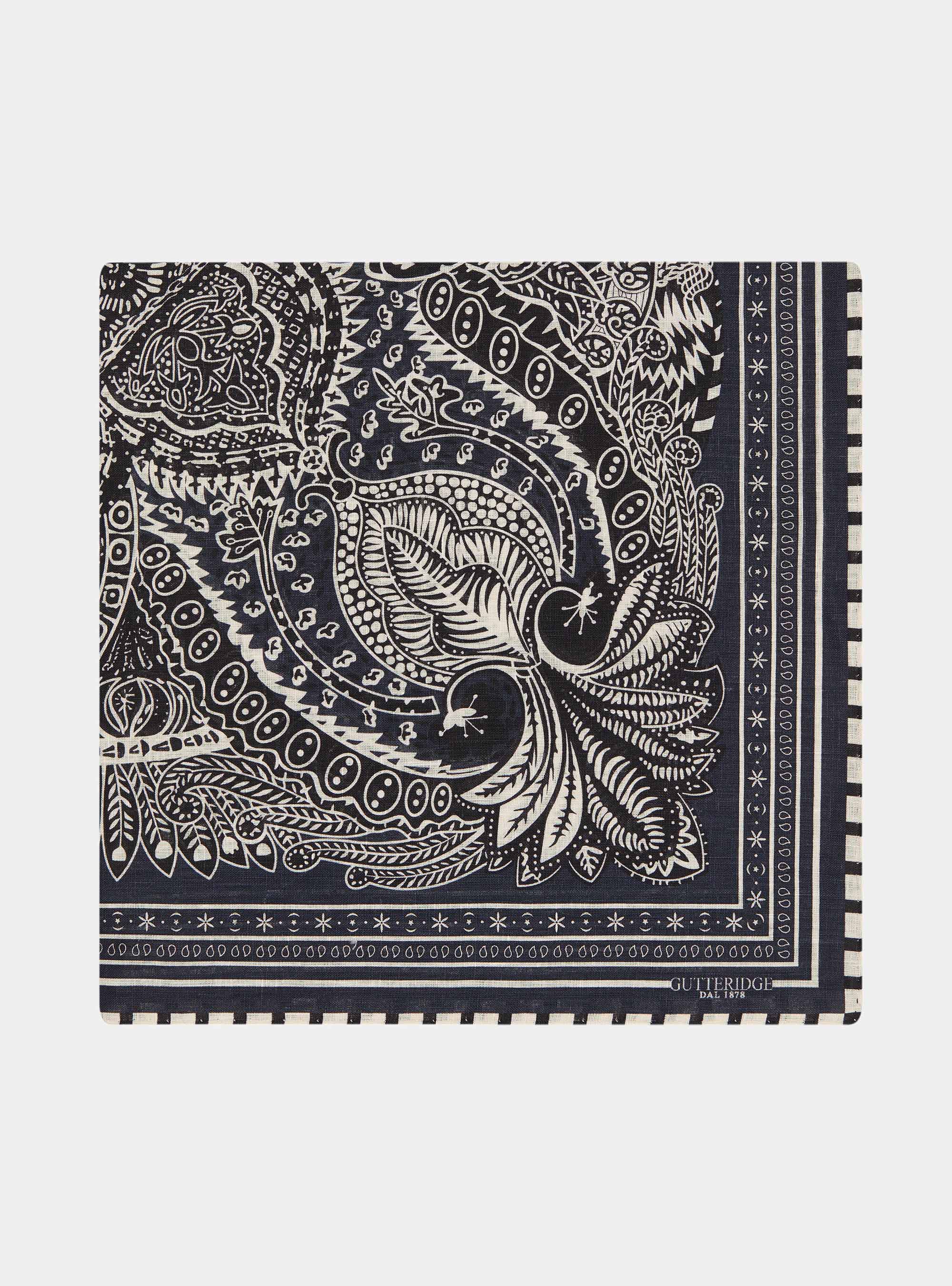 Bandana-style patterned linen foulard, NAVY BLUE