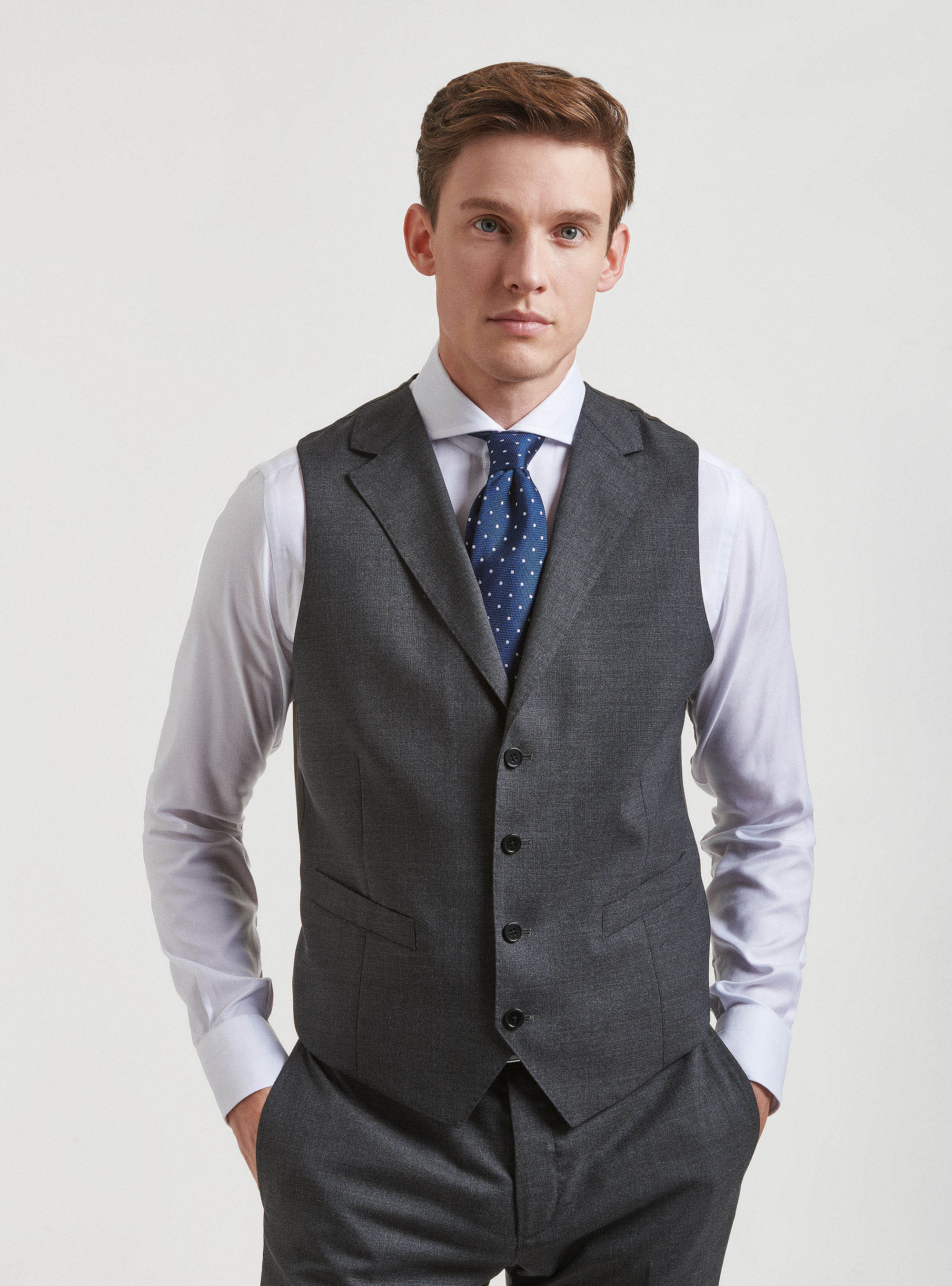 Vitale Barberis Canonico pure wool waistcoat, ASPHALT GREY