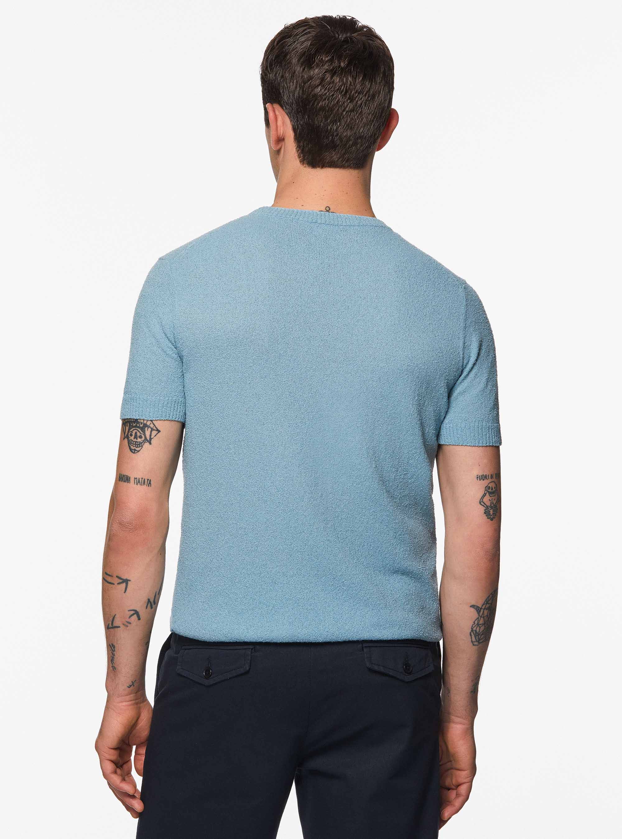 Pull &agrave; col rond en coton boucl&eacute; m&eacute;lang&eacute;, BLEU CIEL