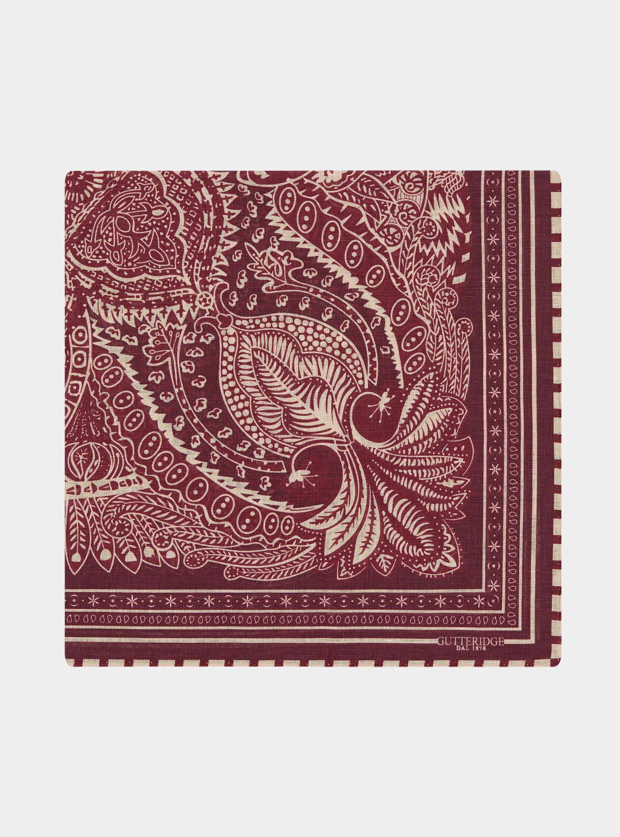 Bandana-style patterned linen foulard, BORDEAUX