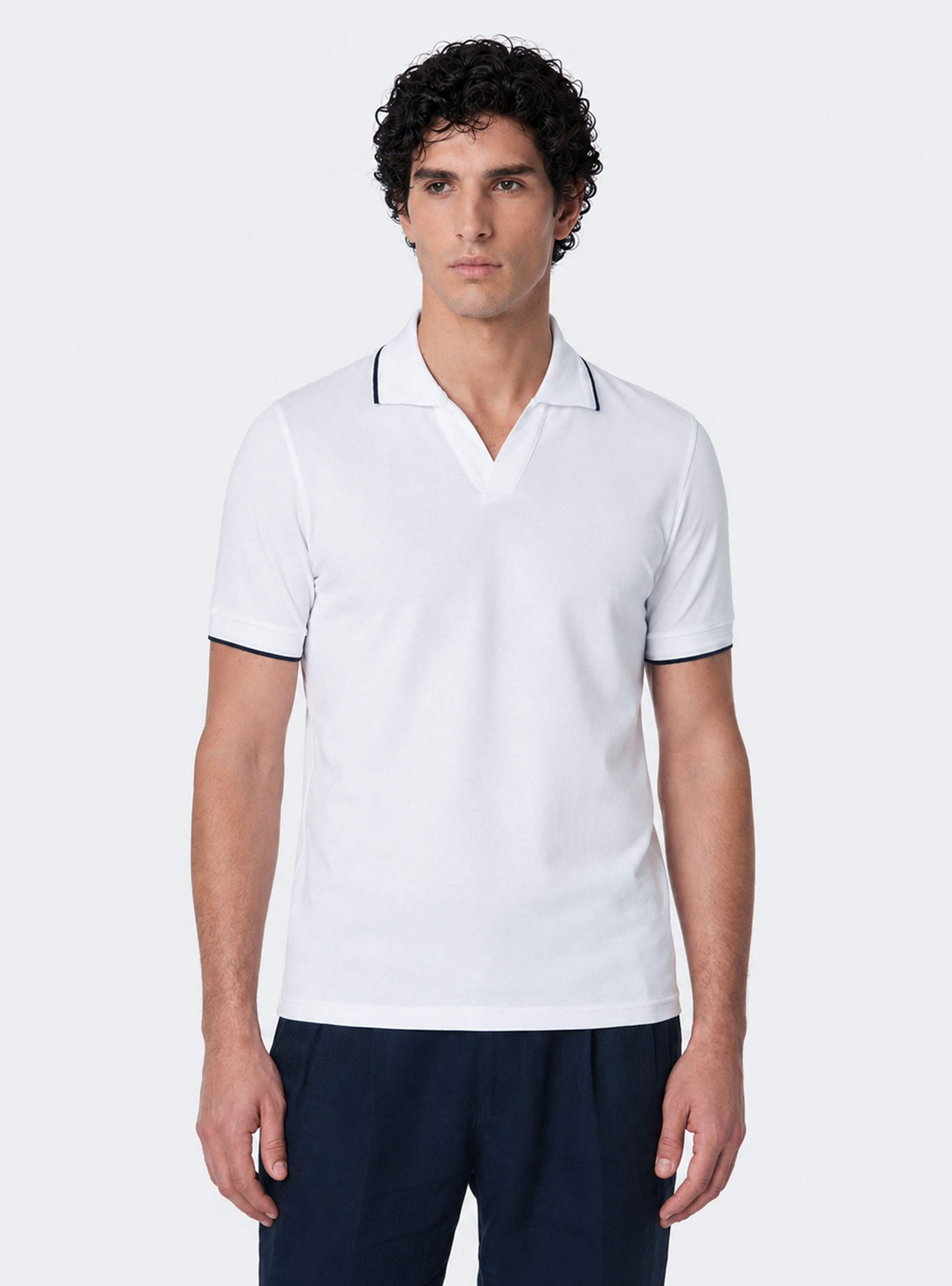 Polo GT01 senza bottoni in piquet stretch, BIANCO