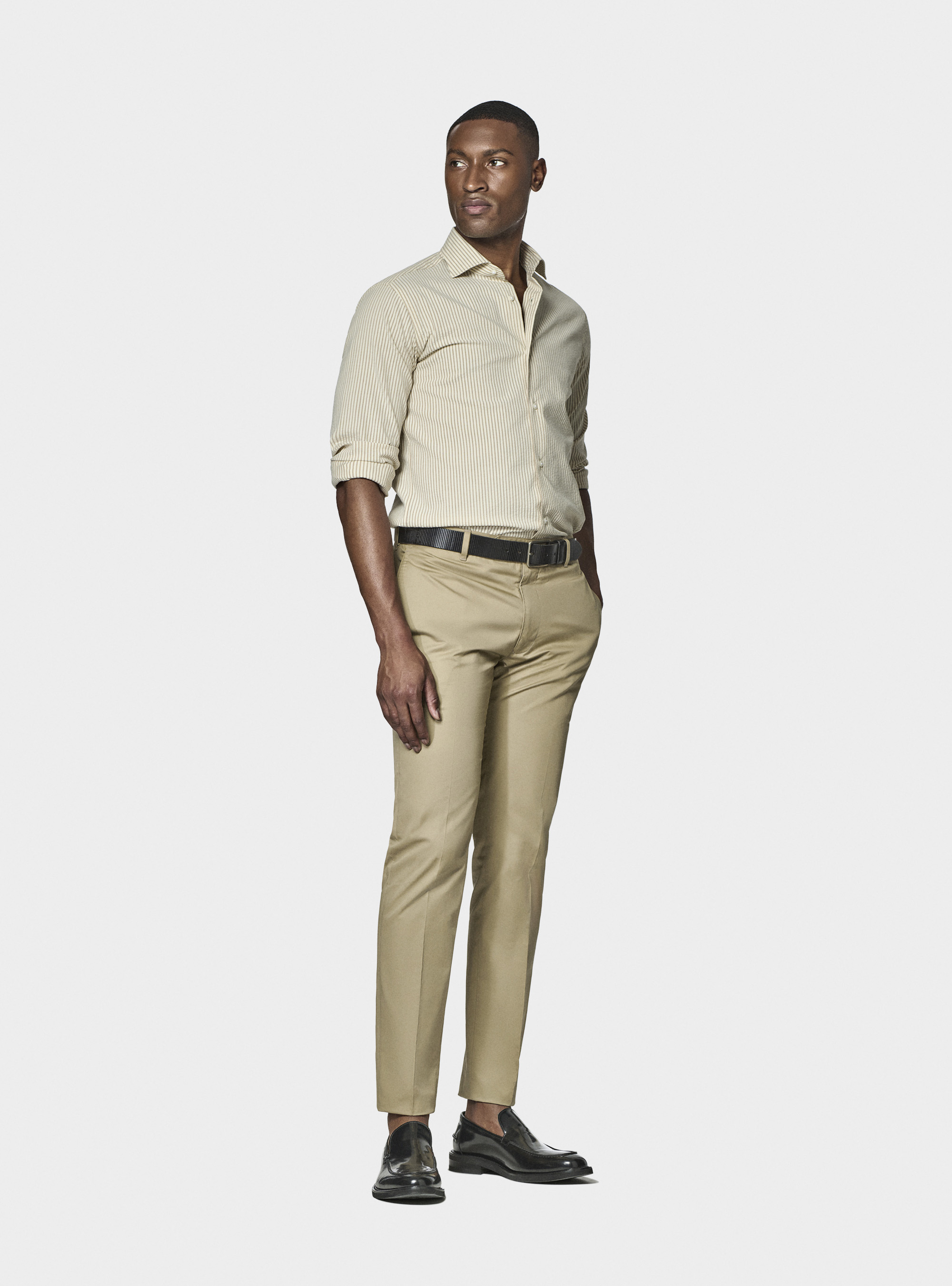 Seersucker cotton blend striped shirt, SAND