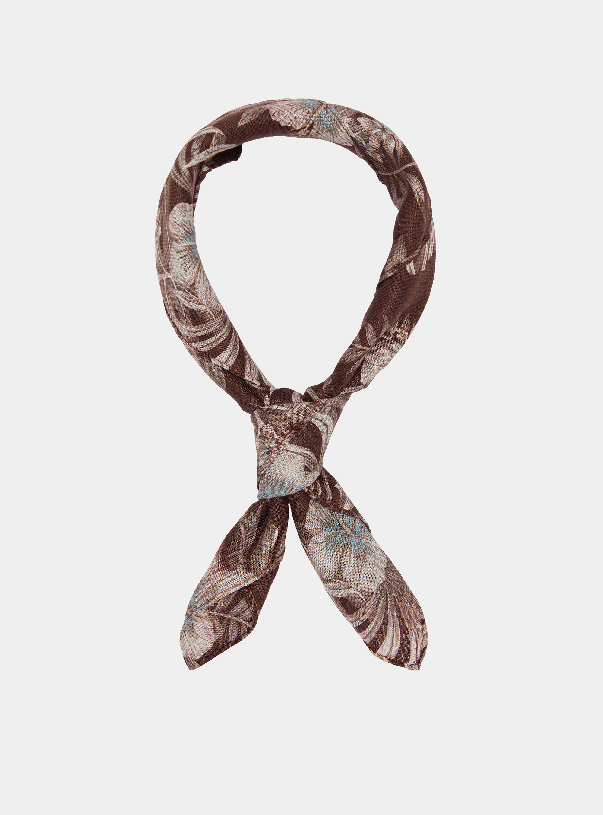Foulard en lin imprim&eacute; fleurs, MARRON