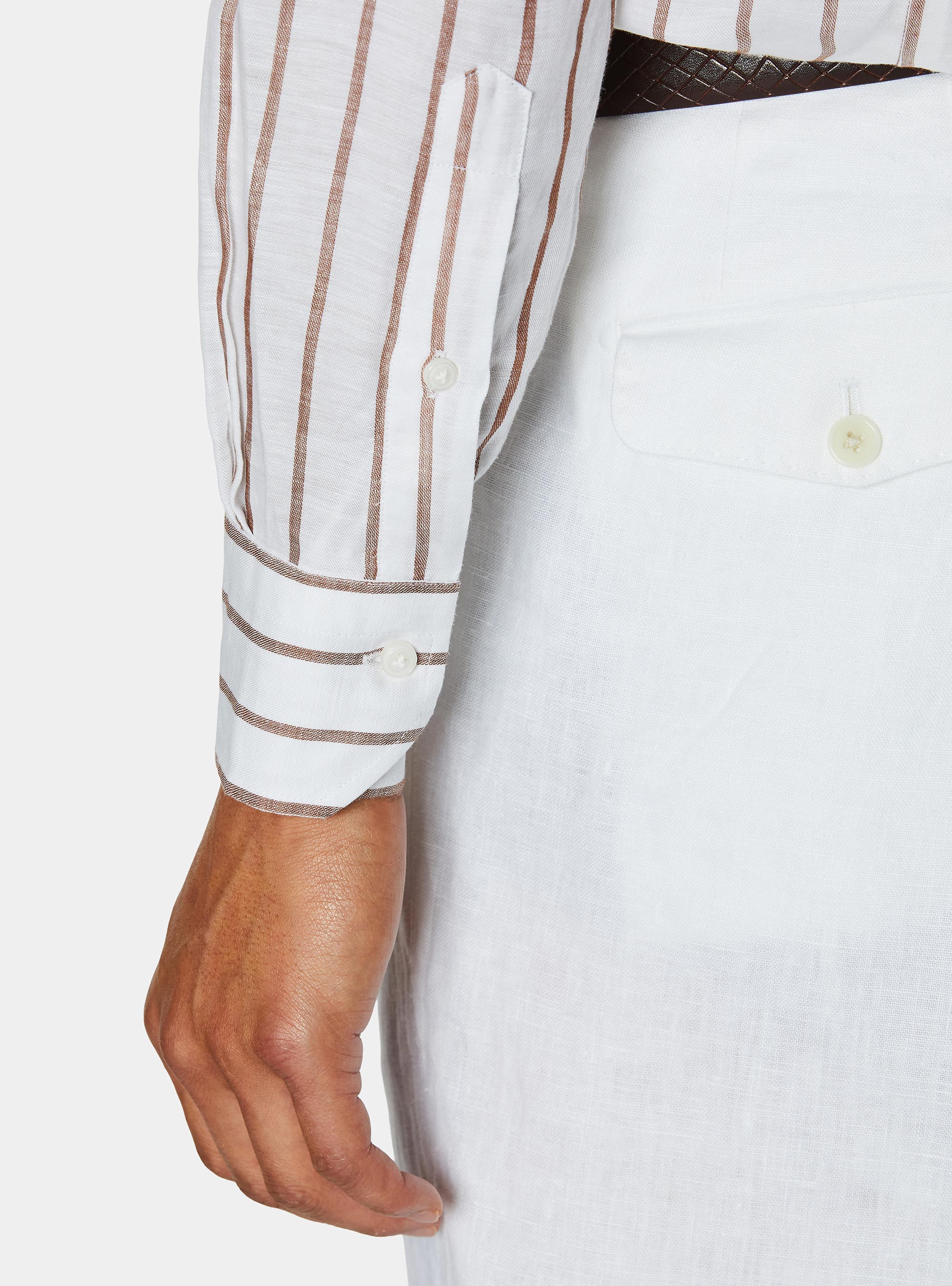 Linen blend striped shirt, BROWN