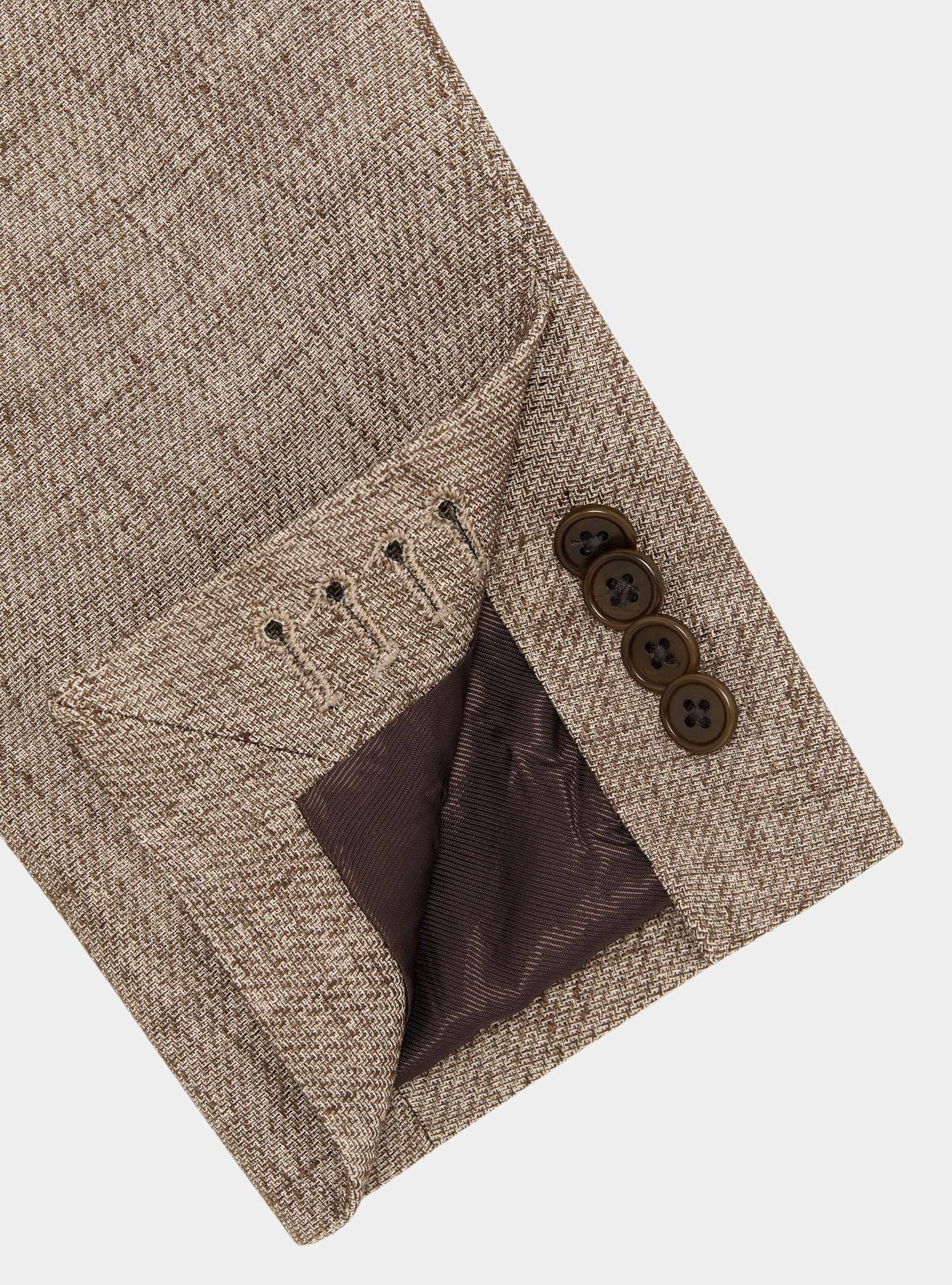 Blazer in cotton and slubbed linen, BROWN