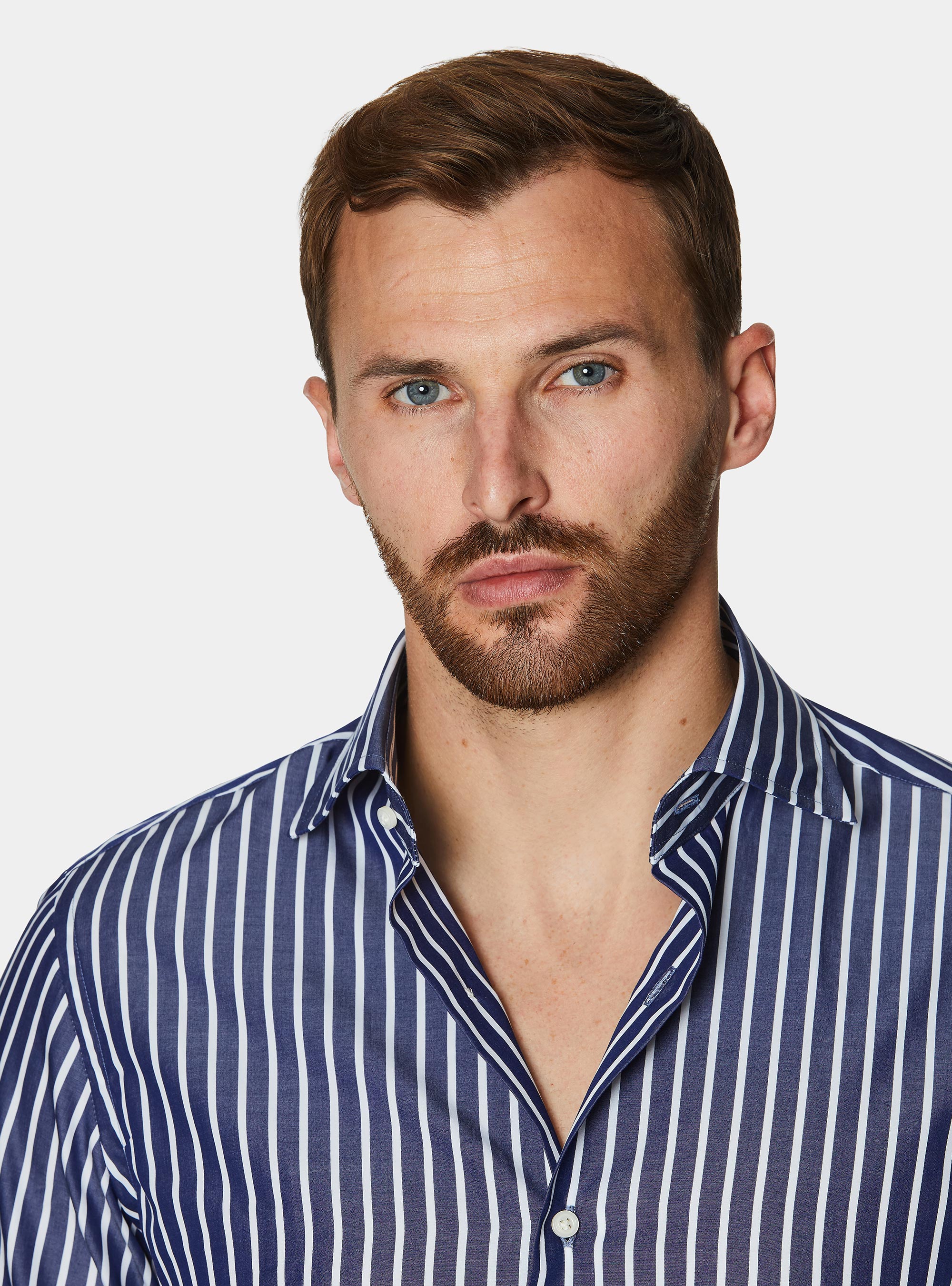 Striped cotton poplin shirt, NAVY BLUE