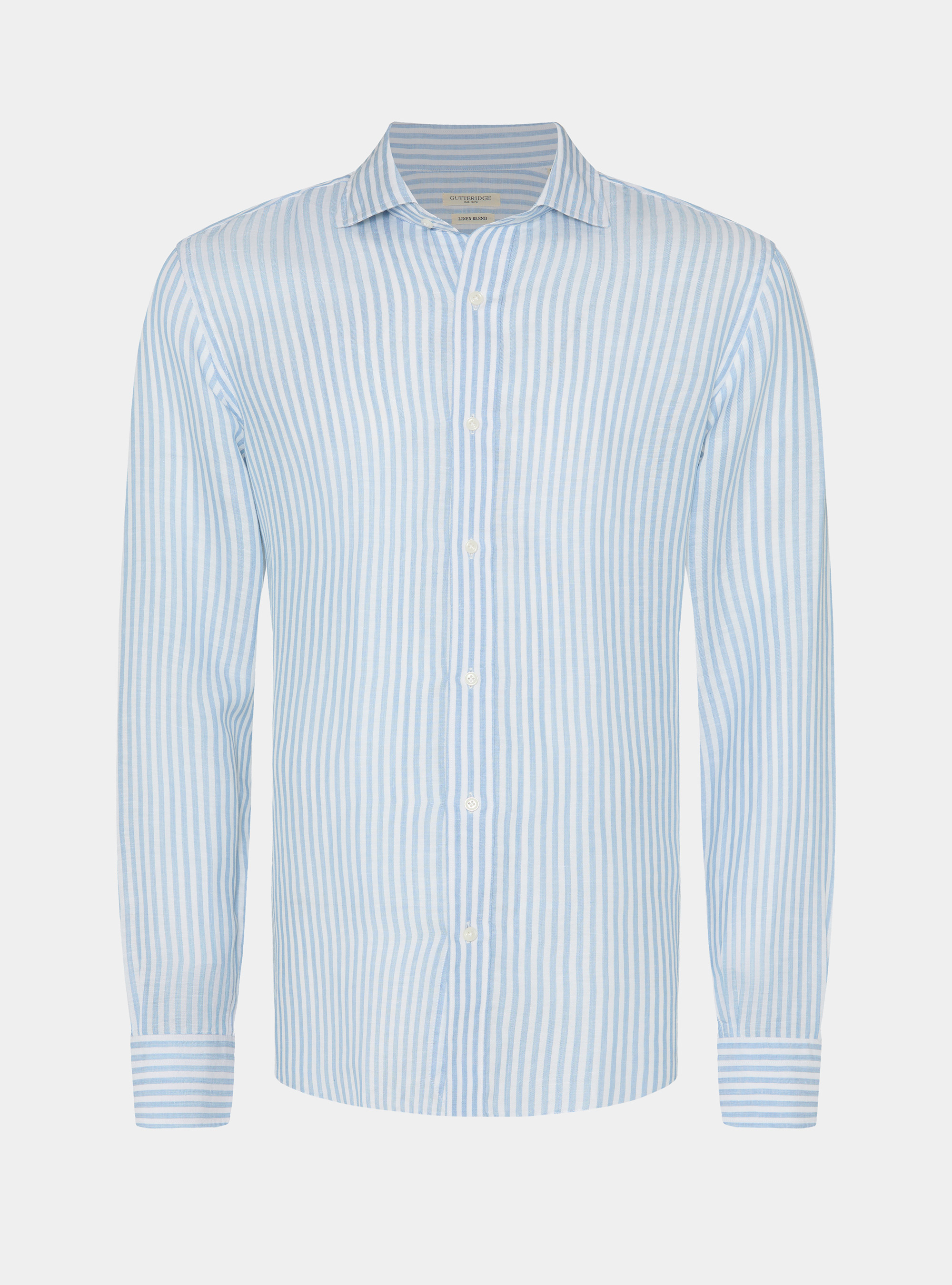 Gestreiftes Hemd aus einer Leinenmischung, AZZURRO 0276C