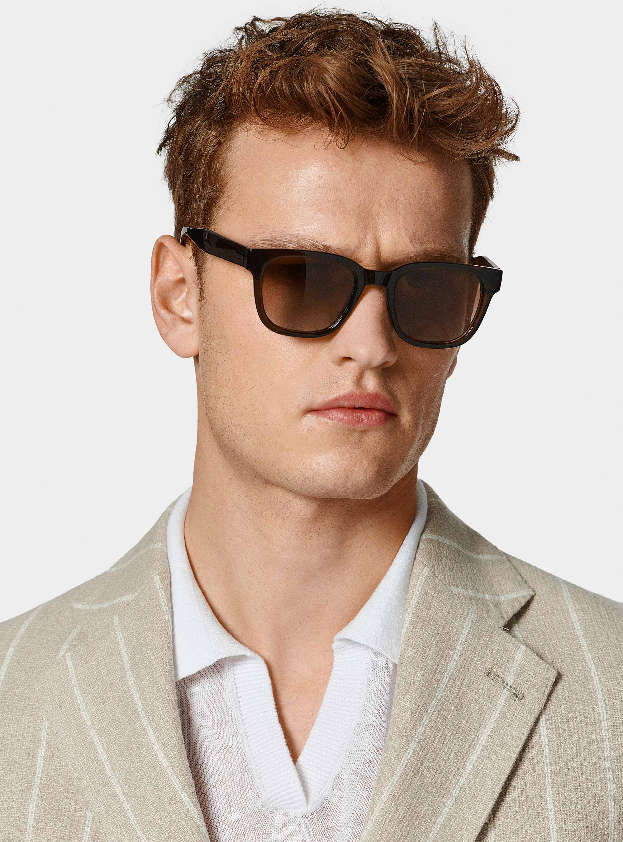 Giacca abito rigato in puro lino crepe, SABBIA