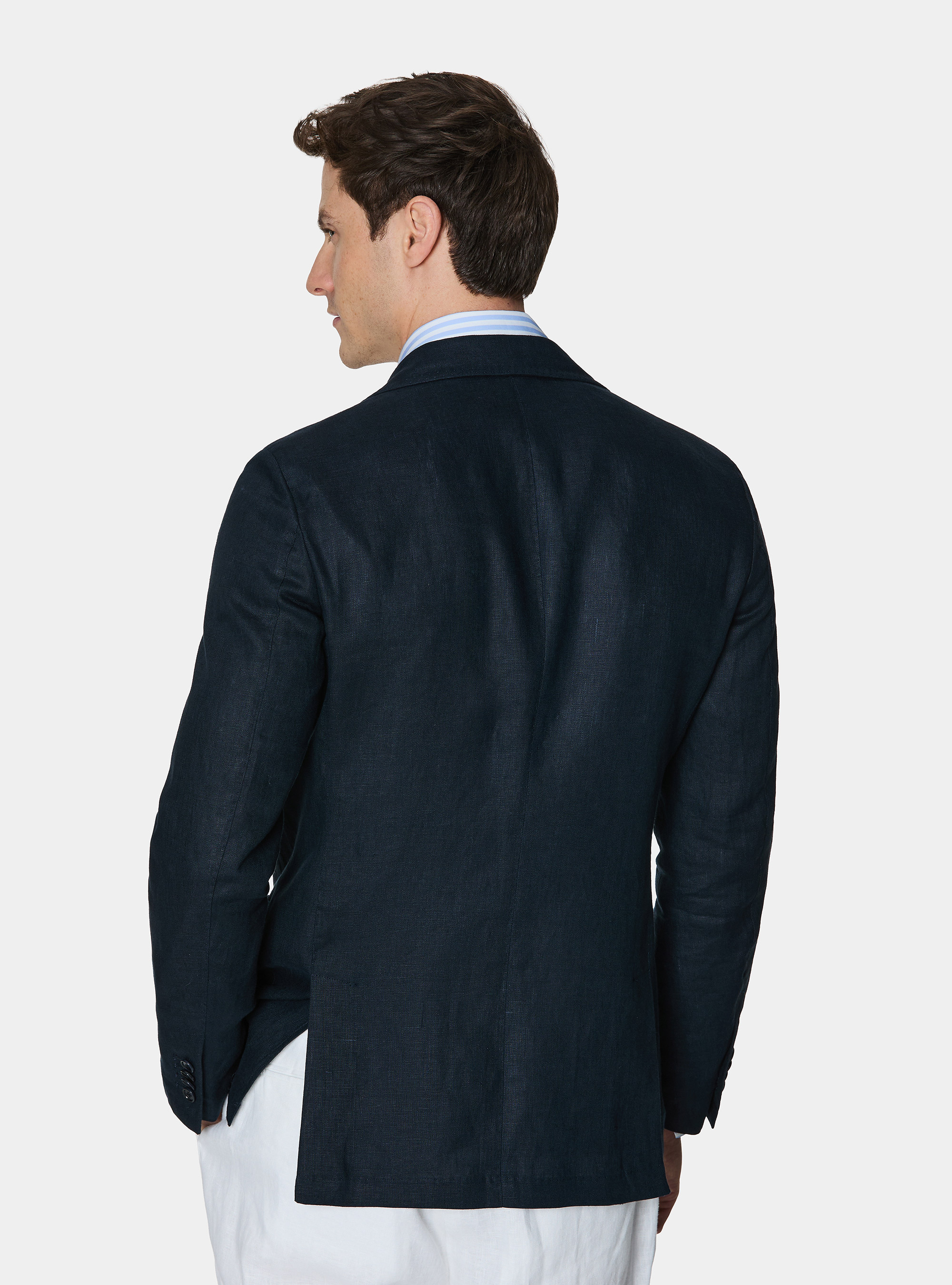 Double-breasted blazer in pure linen, NAVY BLUE