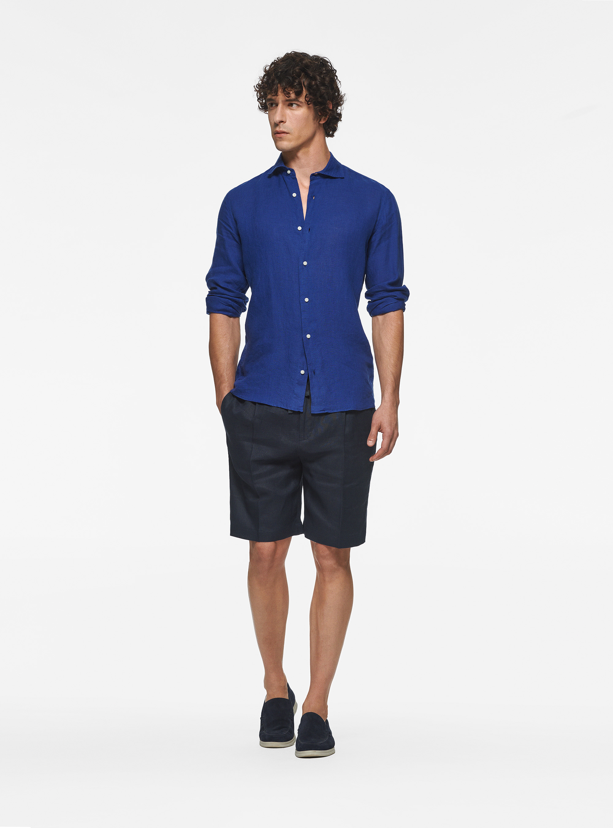 Camicia in puro lino, BLU