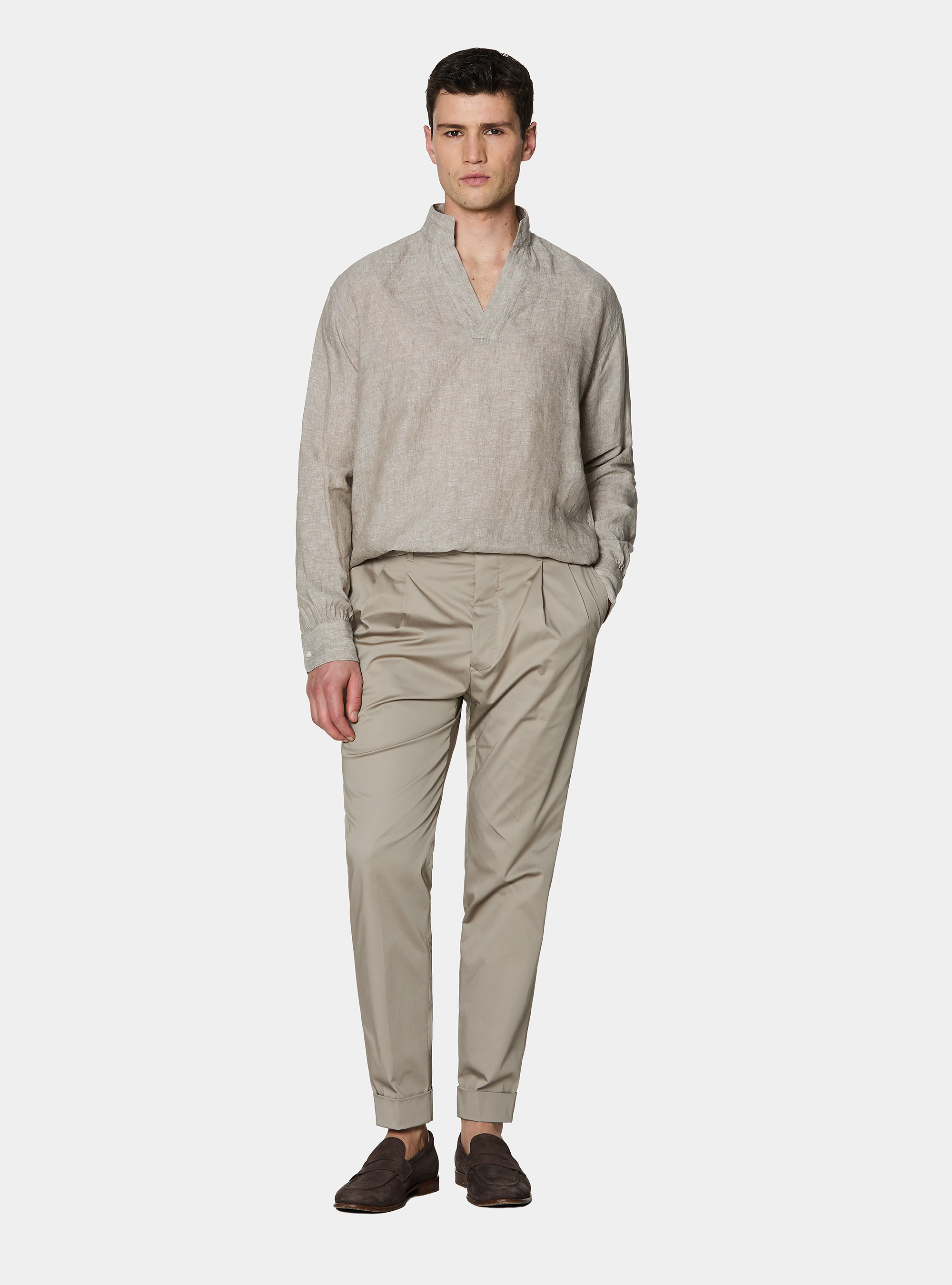 Pure linen shirt with wing collar, SABBIA MELANGE 0564C