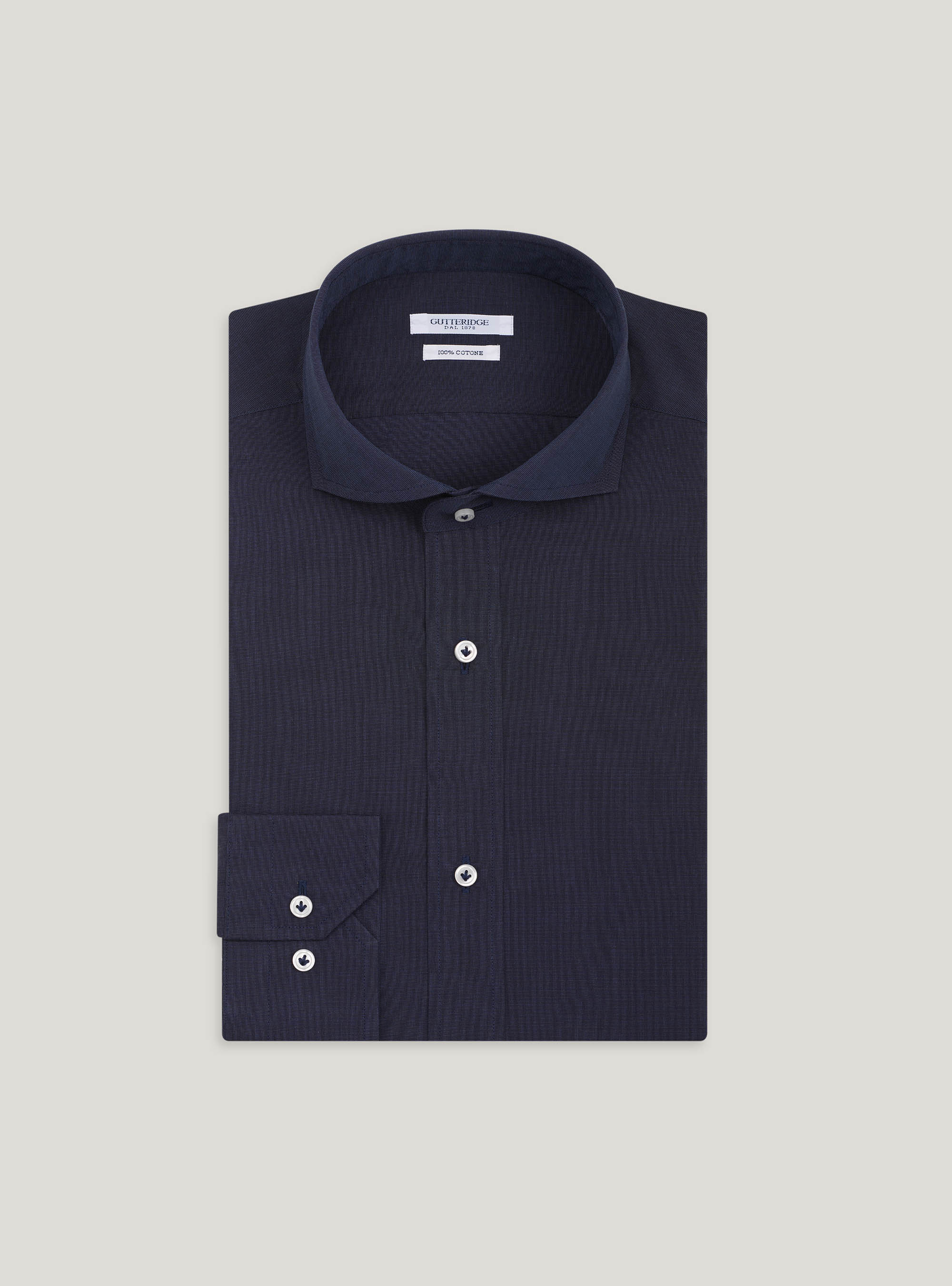 Chemise &agrave; col fran&ccedil;ais en coton fil &agrave; fil, BLEU MARINE