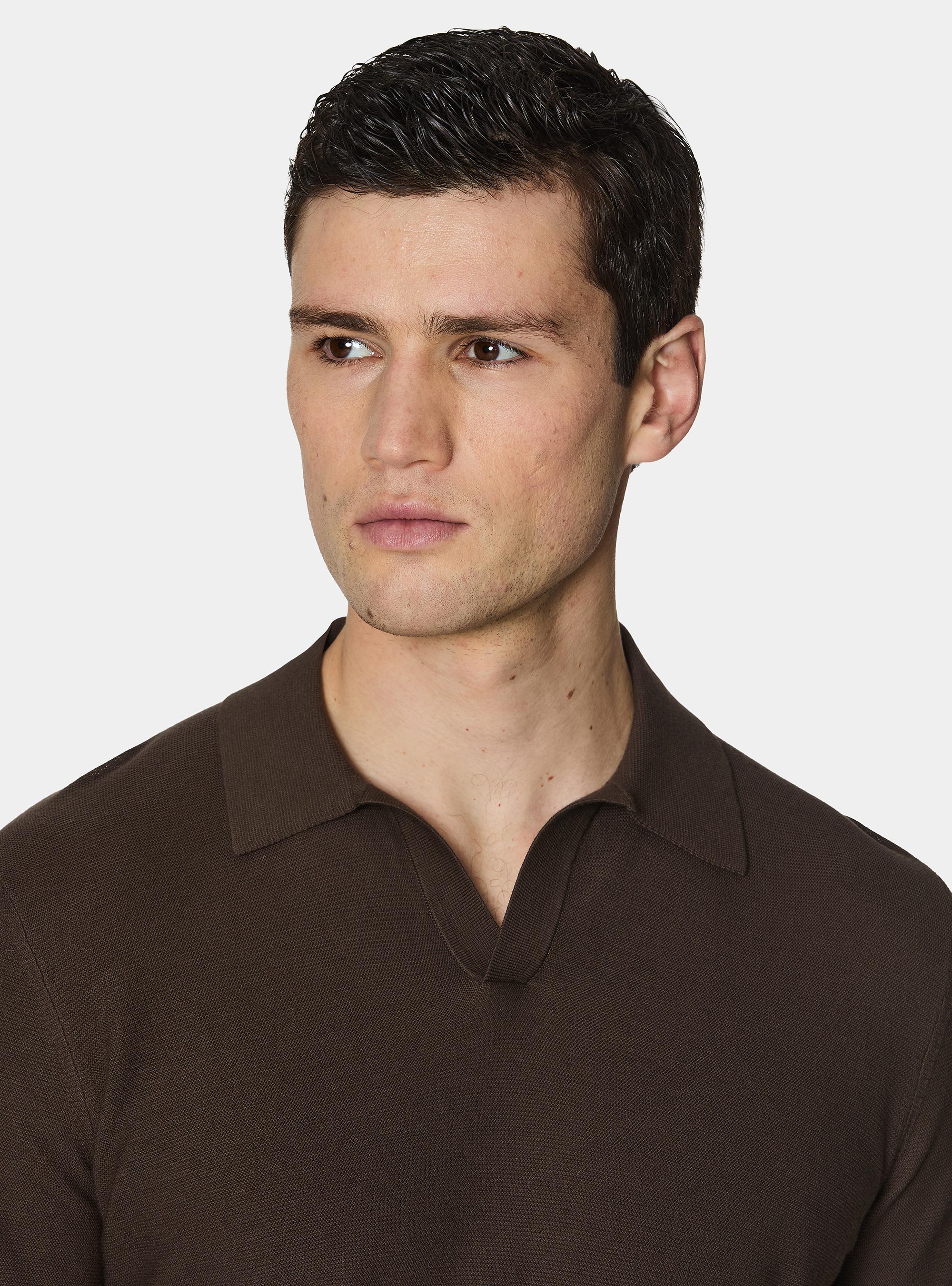 Gestricktes Links-Poloshirt aus extrafeiner Baumwolle, MARRONE 0507C