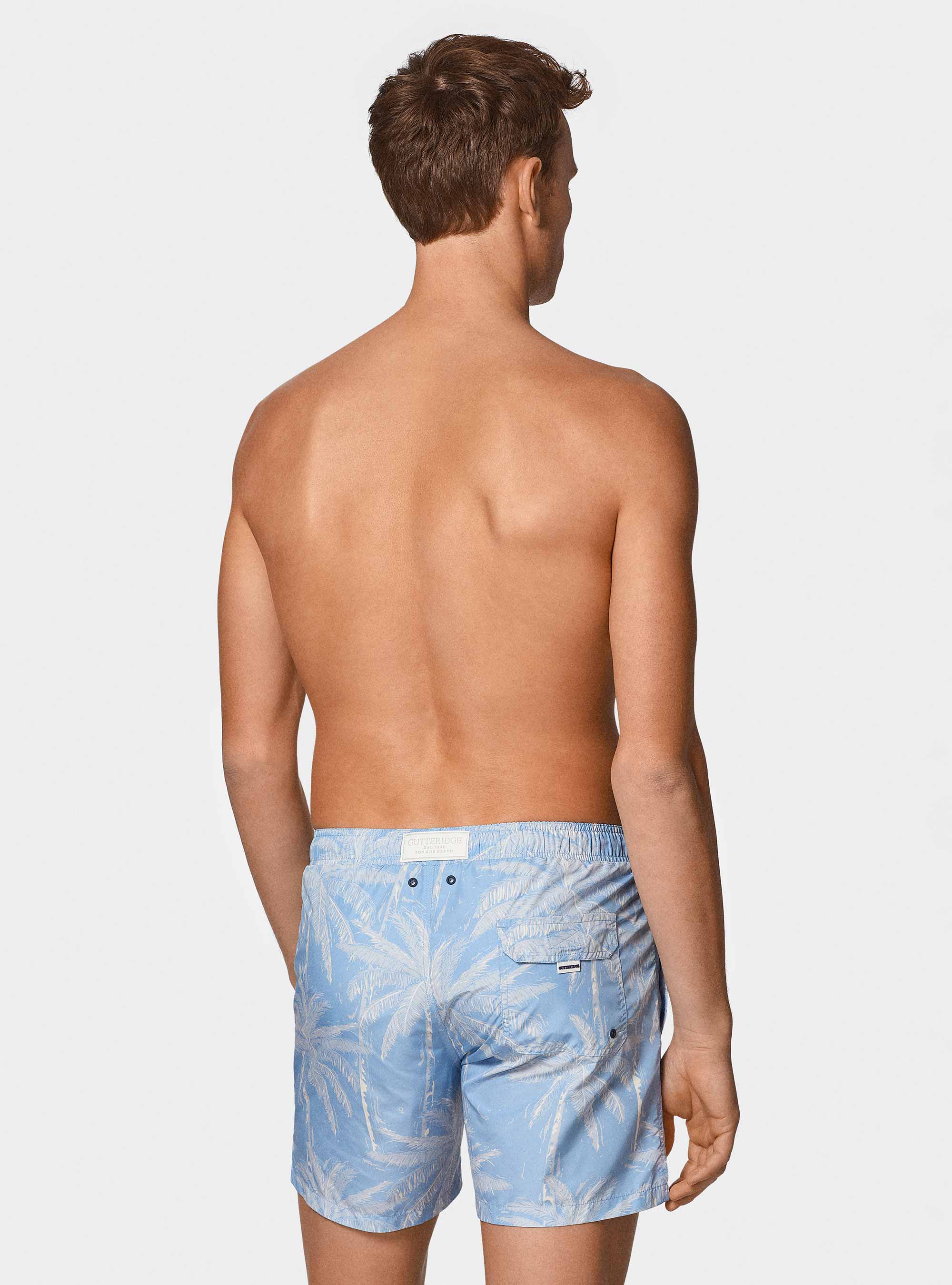 Palm print swimwear, LIGHT BLUE